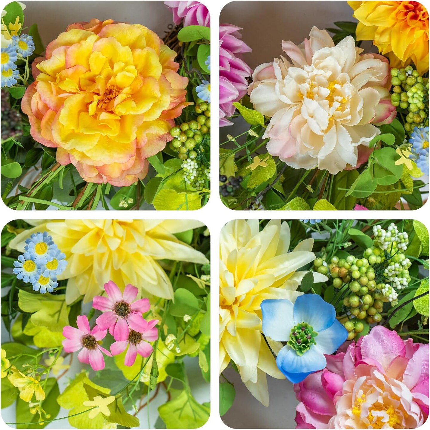 Spring Wreaths for Front Door, Summer Outdoor Wreath with Peony and Dahlia, Floral Door Decor for All Season Home Wall Wedding Farmhouse Holiday