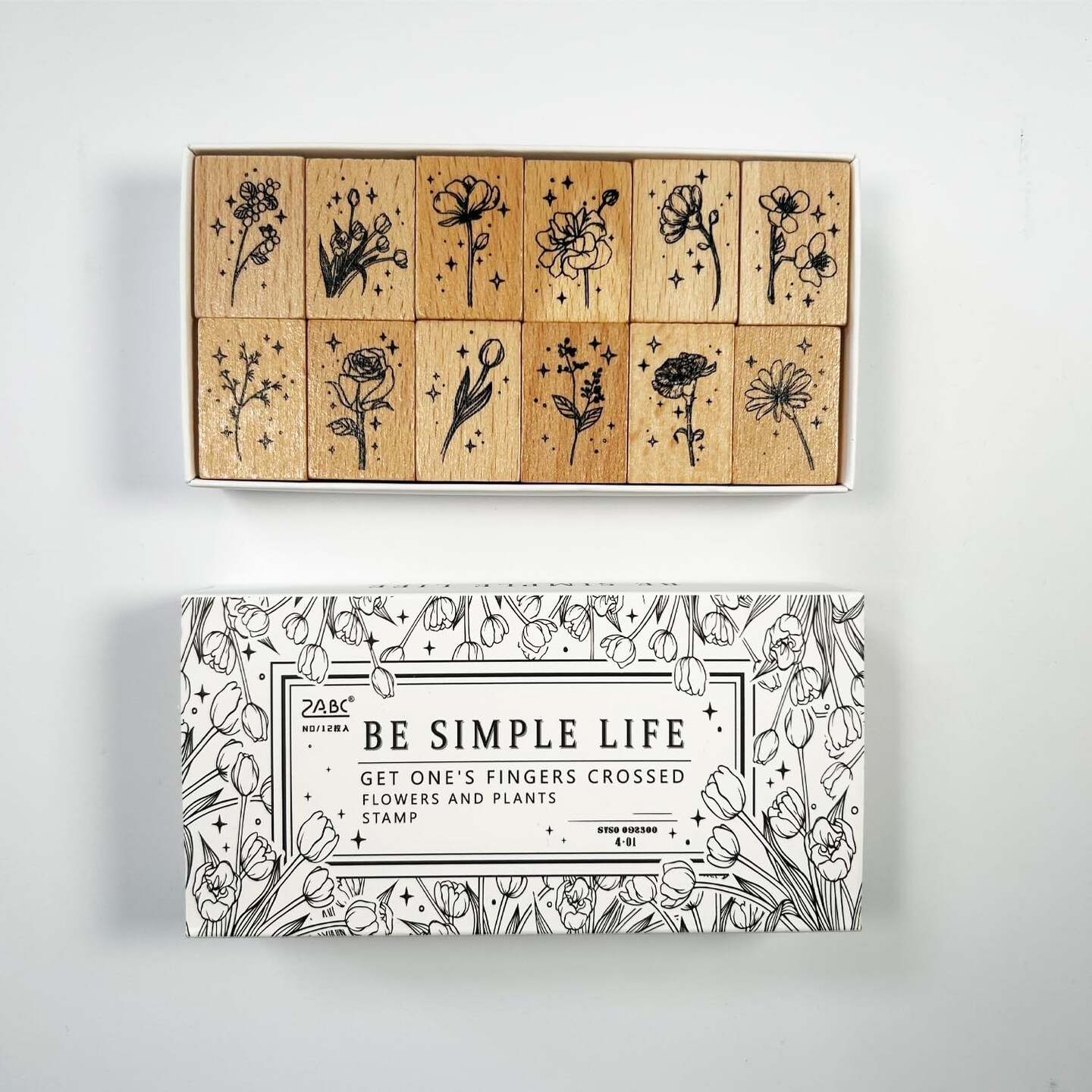 12Pcs Wooden Rubber Stamps Vintage Decorative Plant and Flower Wood Rubber Stamp Set