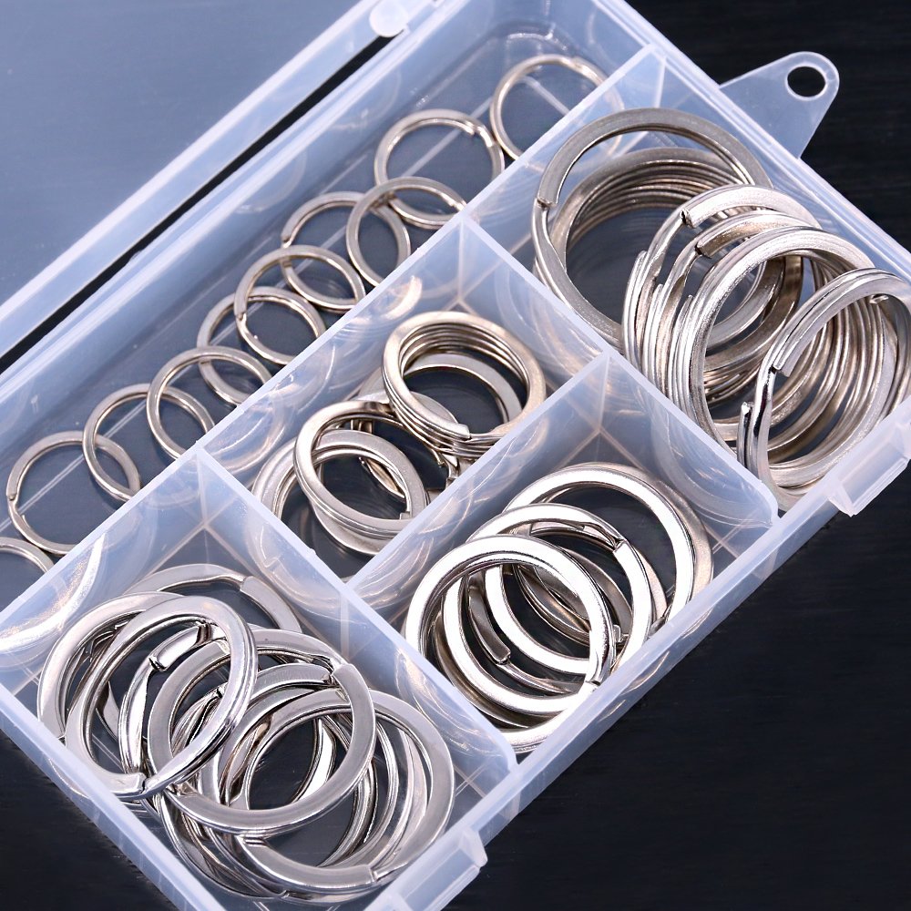 60 Pcs Assorted Multi-Purpose Metal Keychain Rings Split Keyrings Flat O Ring for Home Car Keys Attachments Keys Pendants - 20mm, 25mm, 30mm, 35 mm, 38 mm