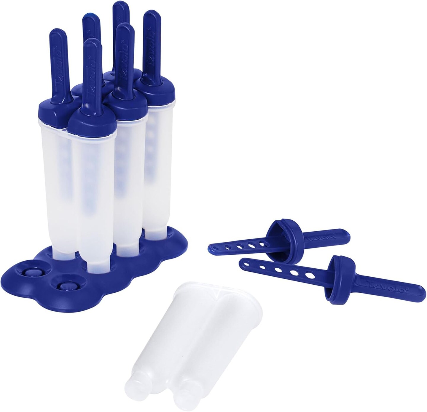 Popsicle Molds with Sticks (4-Pack, Twin Pops) - Reusable Ice Pop Molds & Sticks for Homemade Flavored Ice Pops & Frozen Snacks - Popsicle Maker with Stand, Dishwasher Safe & BPA-Free - Blue