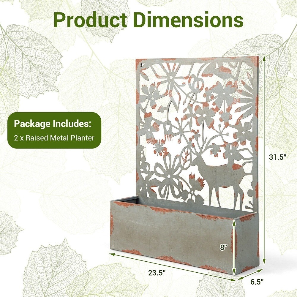 2Pcs Rust Metal Privacy Screen Planter with Trellis &#x26; Hanging Hook