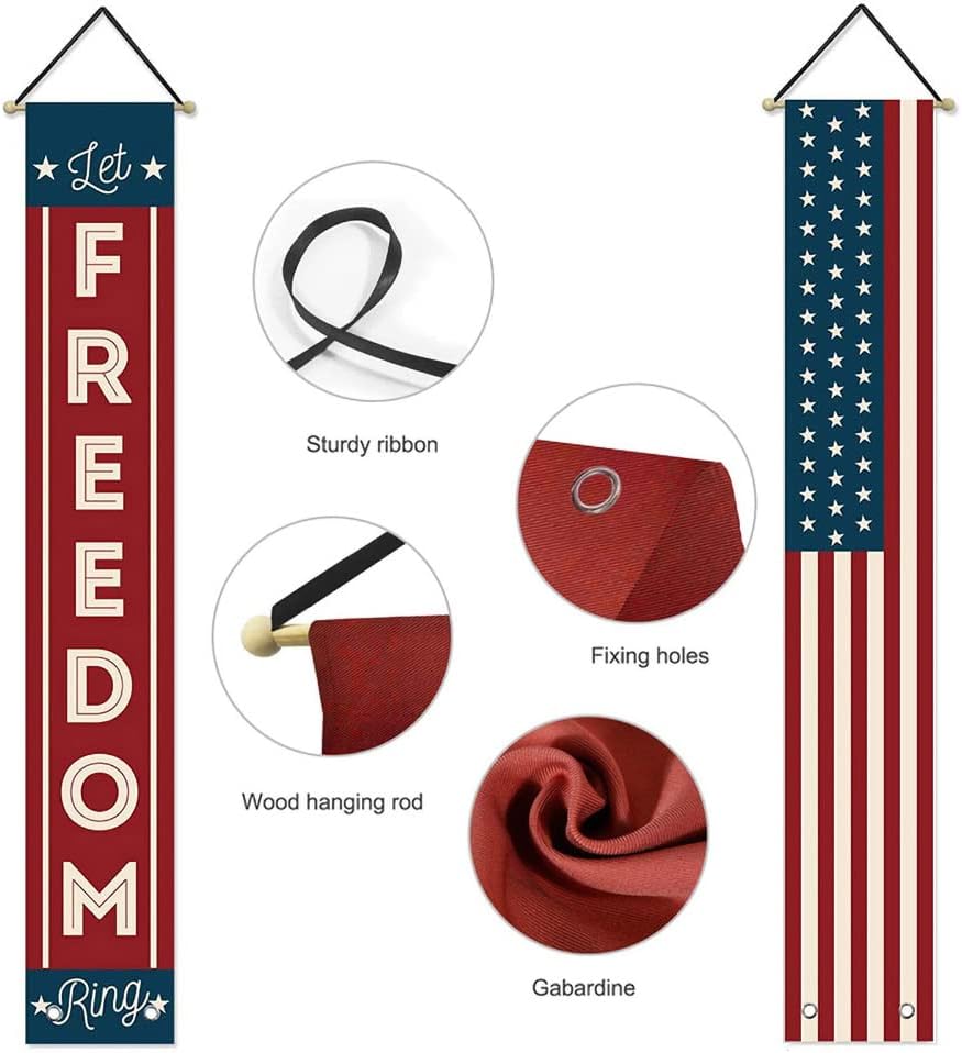 4th of July Decorations Outdoor Patriotic Memorial Day Decor, Independence Veterans Labor Day Hanging American Flag and Banner Wreath, Stars and Stripes Porch Sign Party Supplies - Red White Blue 2025