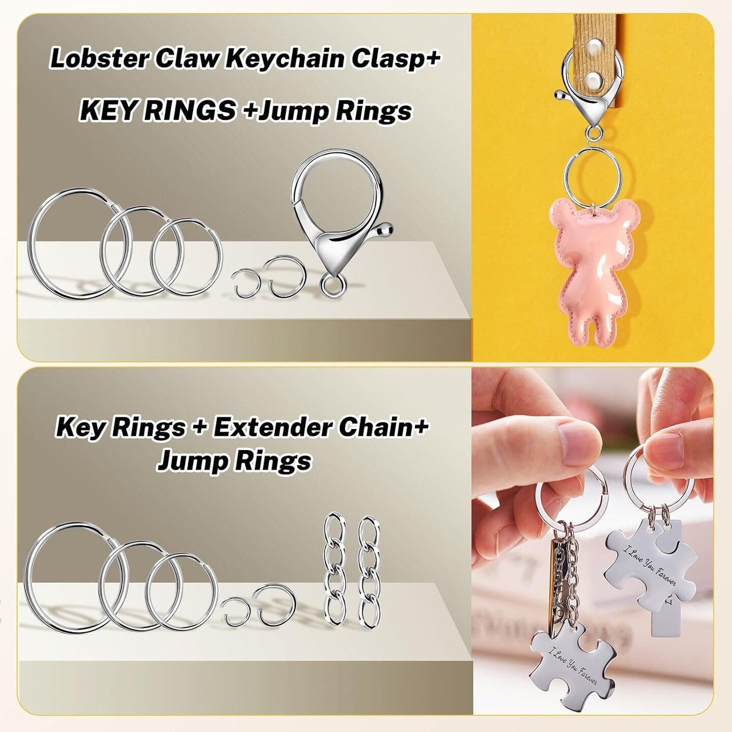 Keychain Making Kit, 450Pcs Keychain Craft Set Including Key Chain Clips, Lanyard Snap Hooks, Lobster Claw Clasps, Key Rings, Jump Rings and Screw Eye Pins for Key Chain Jewelry Making