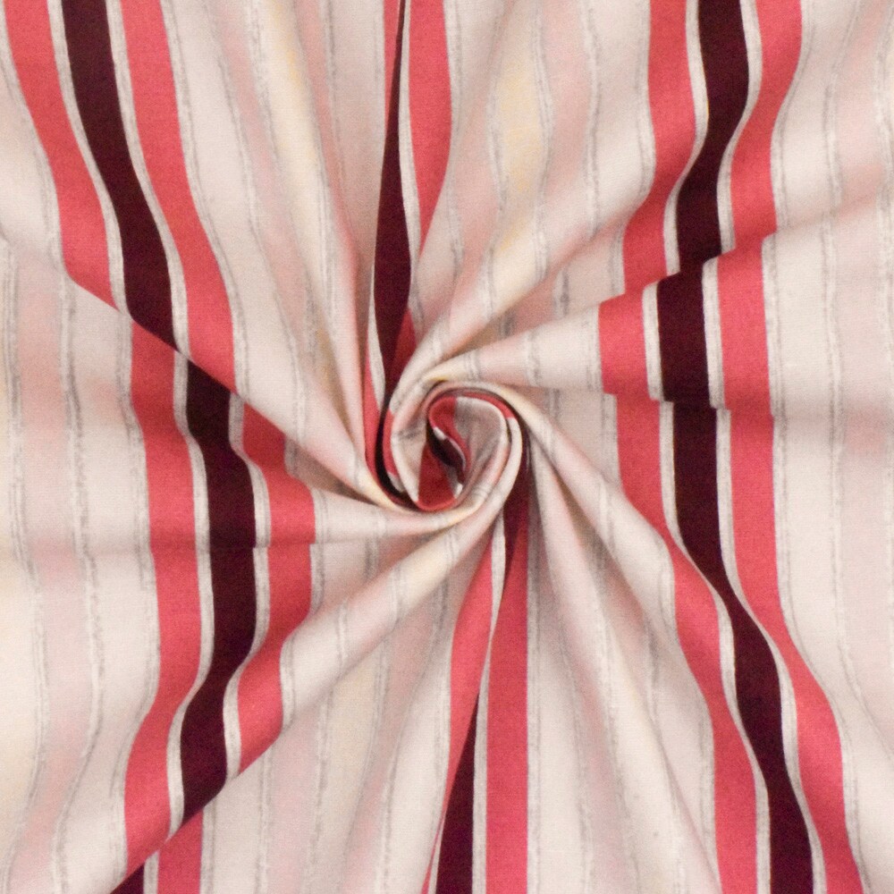 Light Pink-Gray-Multi Stripe Printed Stretch Cotton Poplin Woven Fabric By the Yard