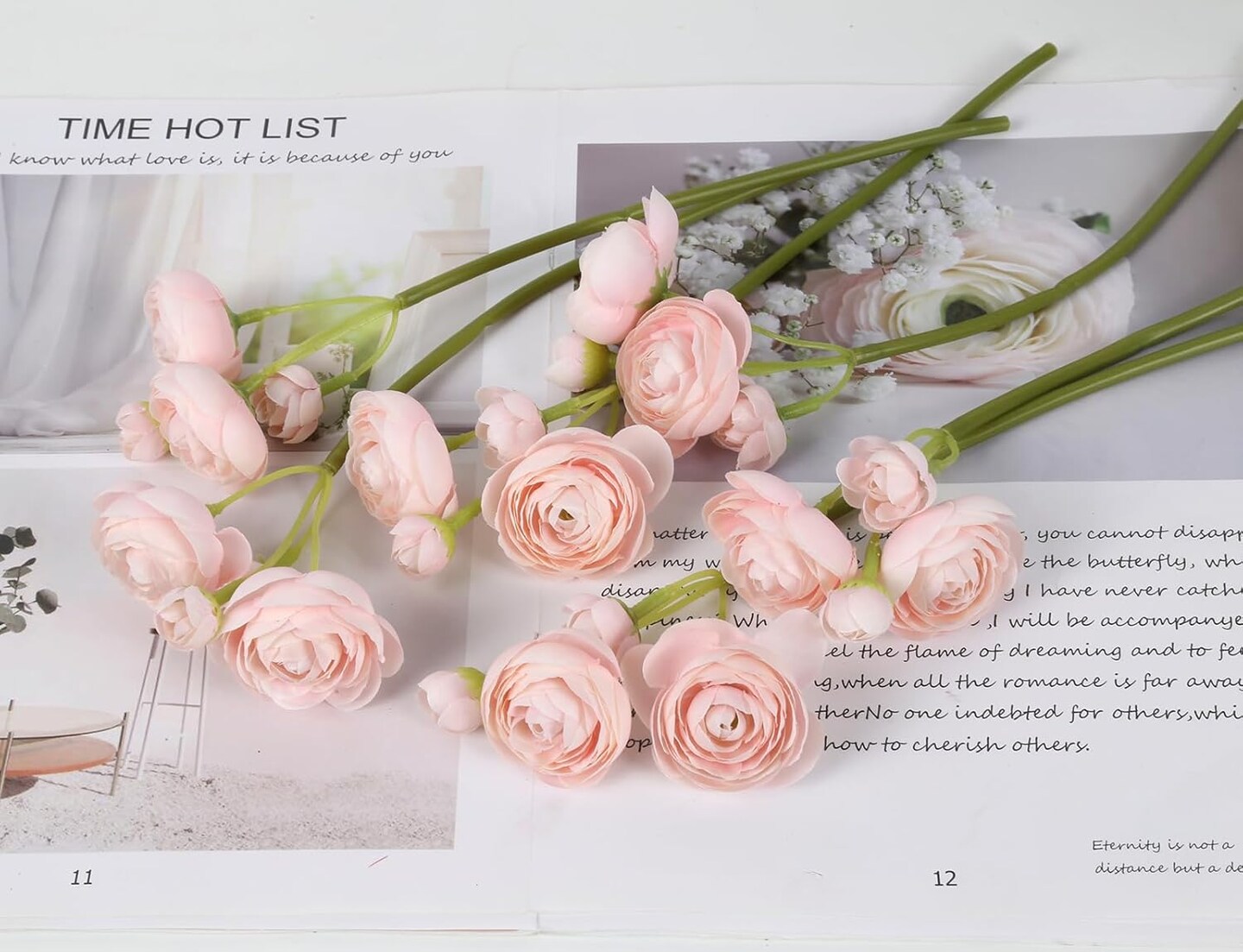 Faux Ranunculus Flowers - 2 Bouquets Small Pink Artificial Ranunculus 12PCS Mini Fake Flowers for DIY Wedding Bouquet Bridal Shower Decor Filler Centerpieces (Blush)