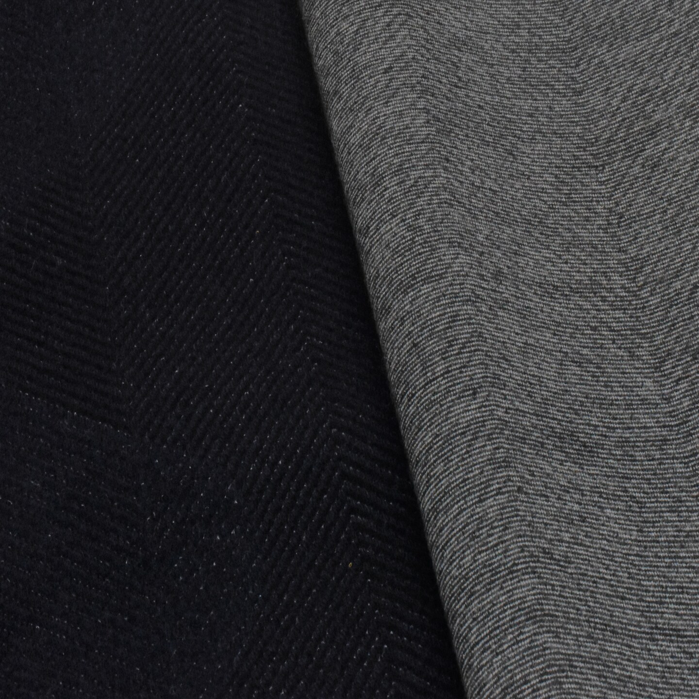 Deep Navy/Black Wool Blend Herringbone Double Knit Fabric By the Yard