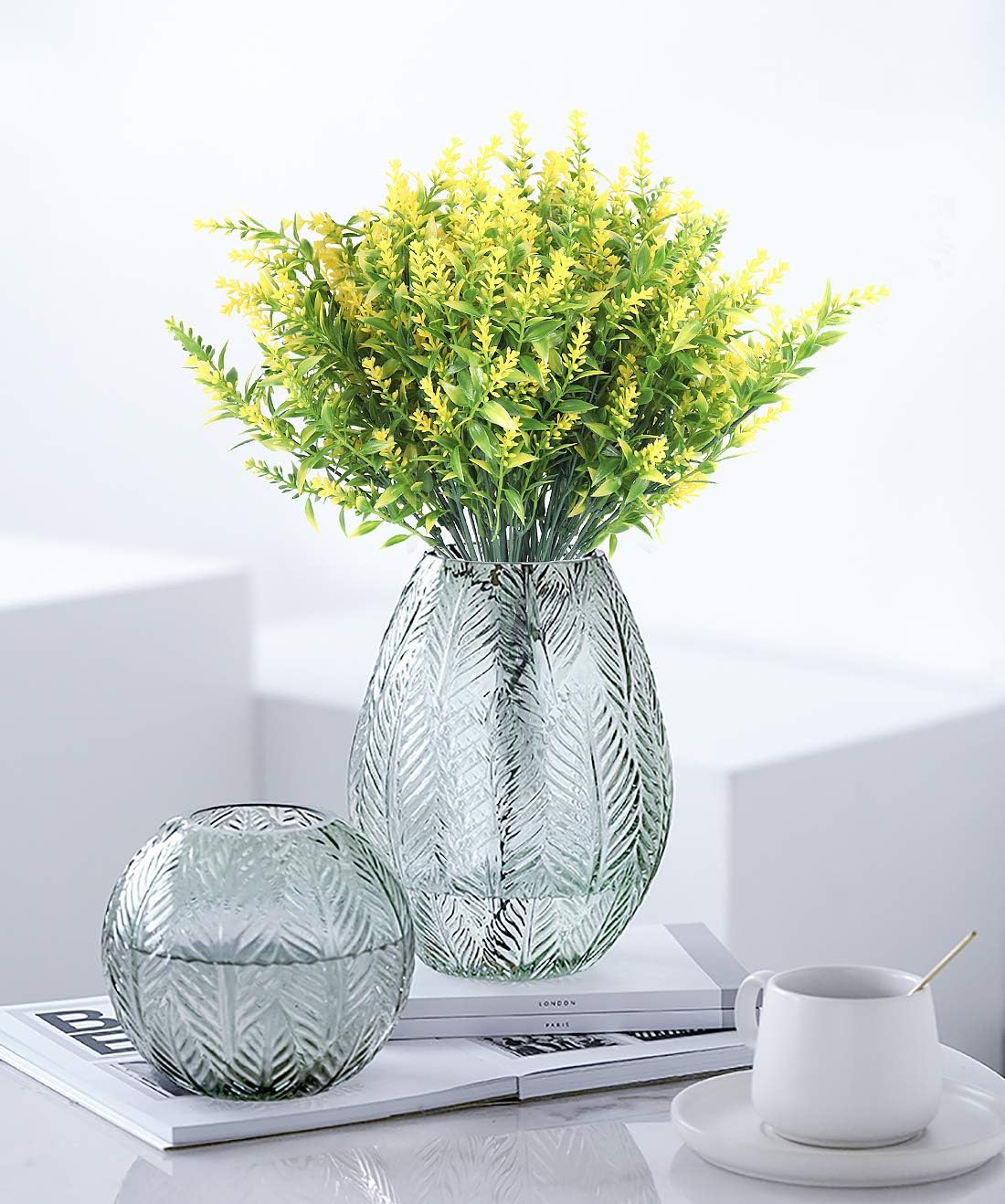 8-Bundle Artificial Lavender Flowers – UV-Resistant Faux Shrubs, Greenery Bushes for Indoor & Outdoor Décor, Garden, Patio, Office, Home Decoration (Yellow)