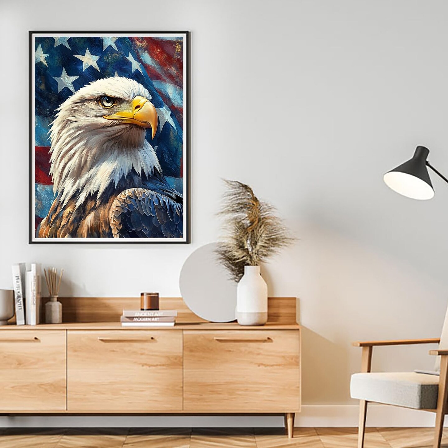 Independence Day Paint by Numbers Kit for Adults,Bald Eagle Oil Painting Art by Number Kits,4Th of July Acrylic Paintworks Art Craft for Home Decor Without Frame 16x20 Inch.