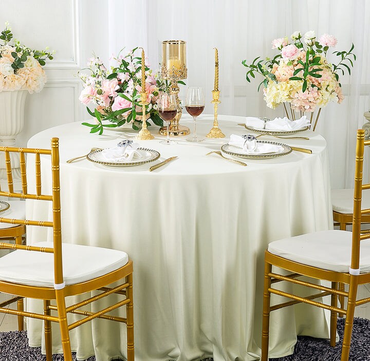 90 Seamless Round Wrinkle Free Scuba Tablecloth Elegant Ivory