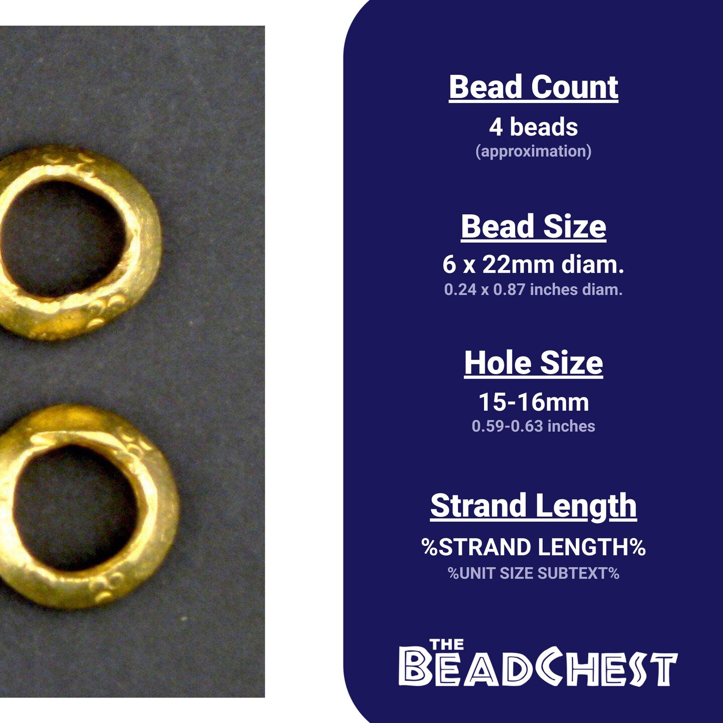 The Bead Chest Brass Ethiopian Wollo Rings (22mm) (Set of 4): Genuine Ethiopian Metal Ring Beads for DIY Jewelry