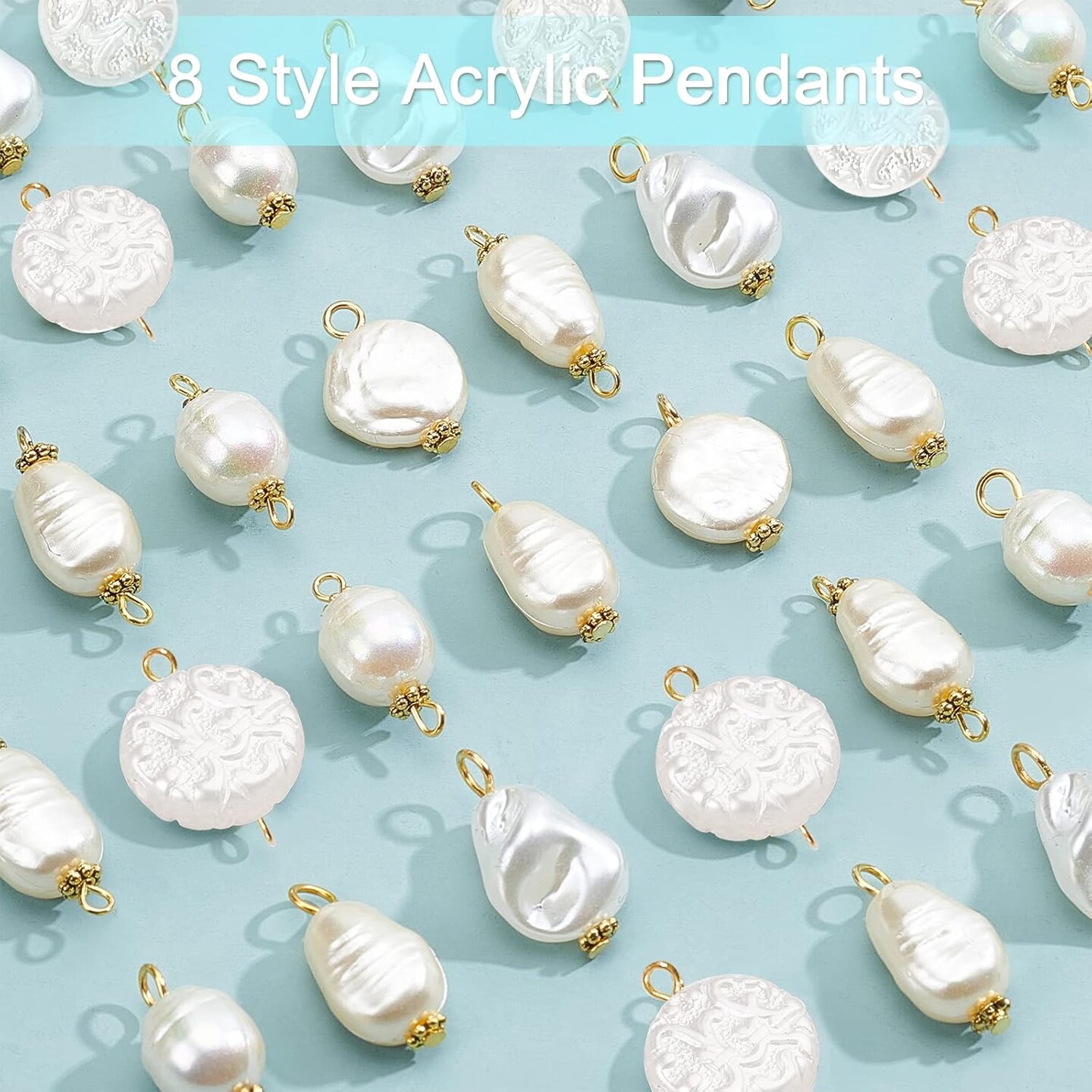 80Pcs Pearl Pendant Connectors, 8 Style Irregular Pearl Bead Links White ABS Plastic Pearl Bead Pendants Pearl Acrylic Links with Golden Pins for Earring Bracelet DIY Jewelry Making