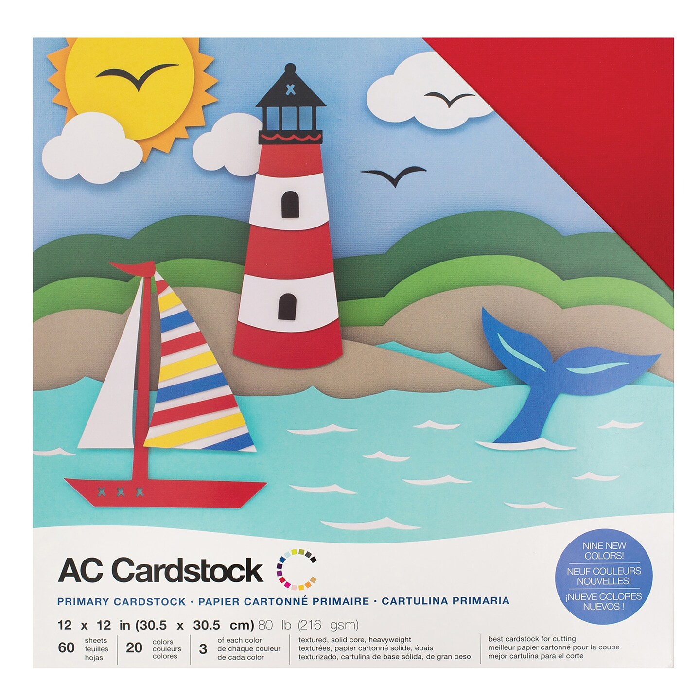 American Crafts Variety Cardstock Pack 12"X12" 60/Pkg-Primaries