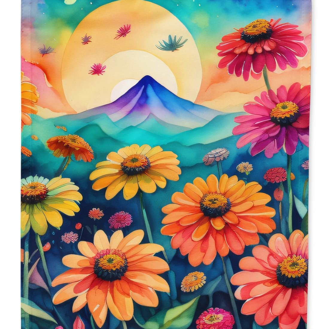 Edge Collections - 28" X 40" - Multicolor - Zinnias in Color Large Porch - 1 Piece