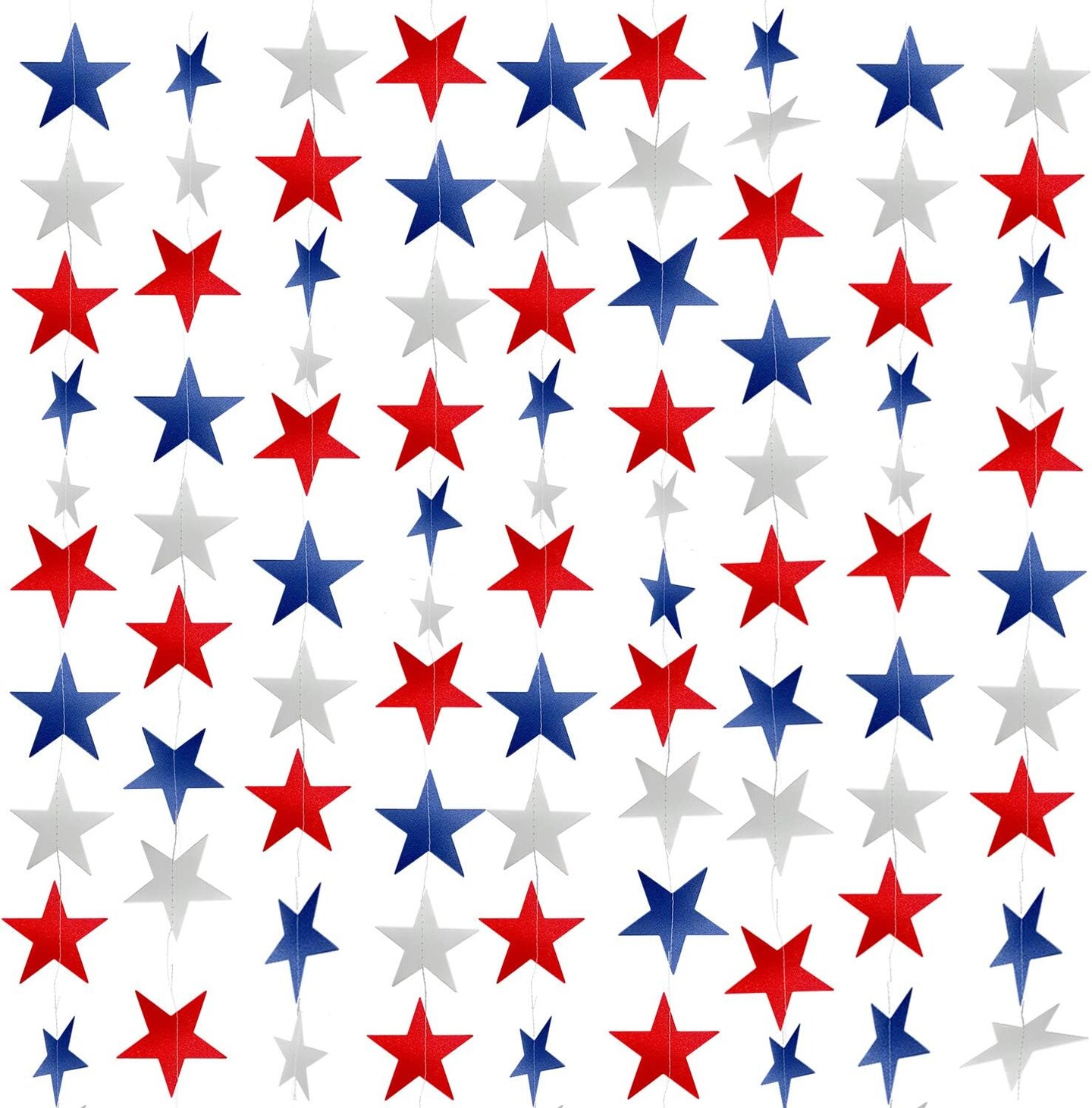 10-Pack Patriotic Star Garland (130ft) - Red, White & Blue 250th Anniversary Streamers