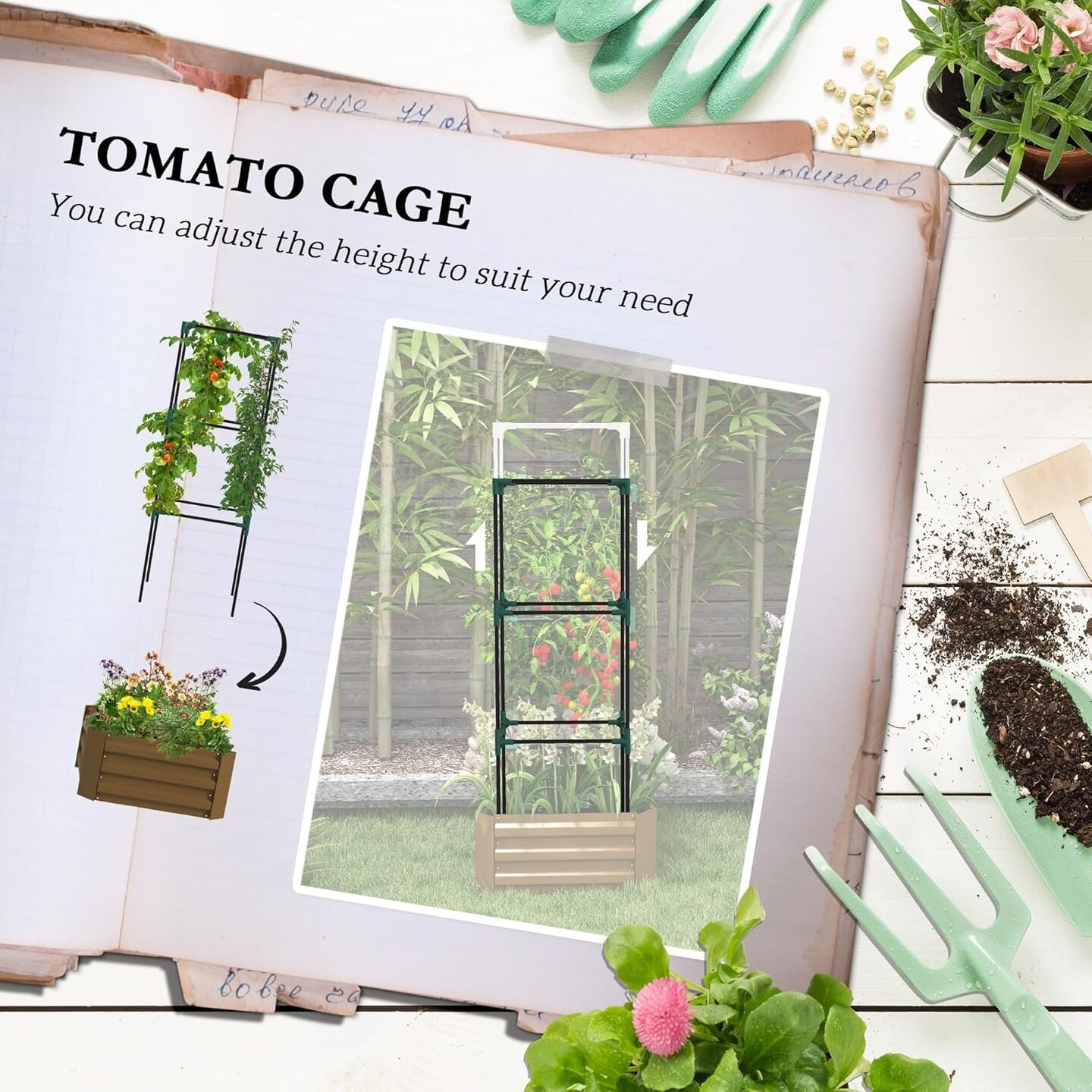 Galvanized Raised Garden Bed with 3-Tier Trellis