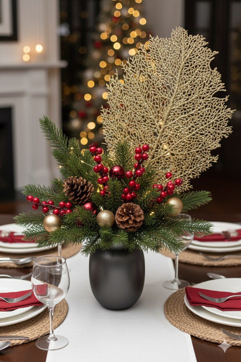 4PC 25-Inch Gold Glitter Mesh Leaf, Christmas Accent, Perfect for Trees, Wreaths, Garland Displays