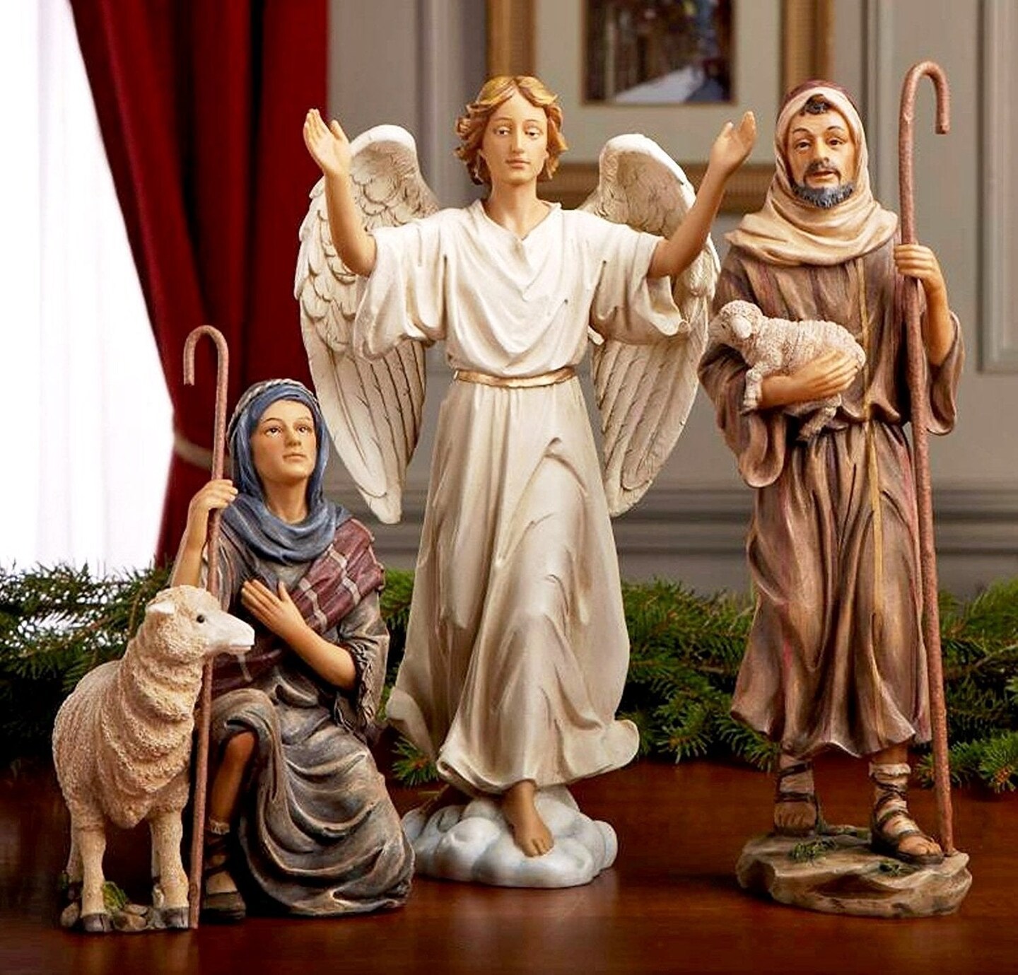 7 Inch Real Life Nativity Set - Includes All People, Lighted Manger, Chest Of Gold, Frankincense &#x26; Myrrh