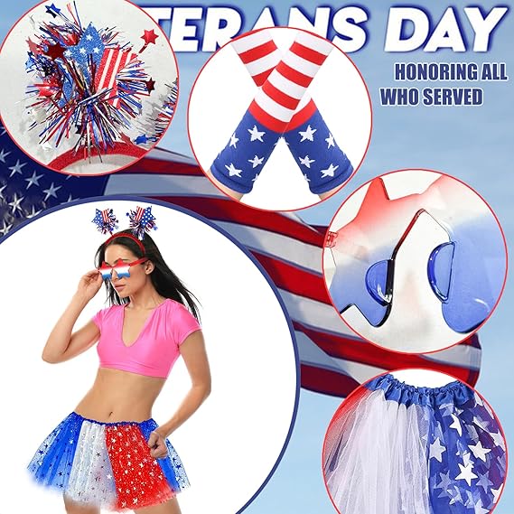 4th of July Accessories Set - USA Flag Headbands | Red White and Blue Patriotic Costume Accessories Set | Independence Day Accessories Gift for Women Girls Independence Day Memorial Day Party Favors
