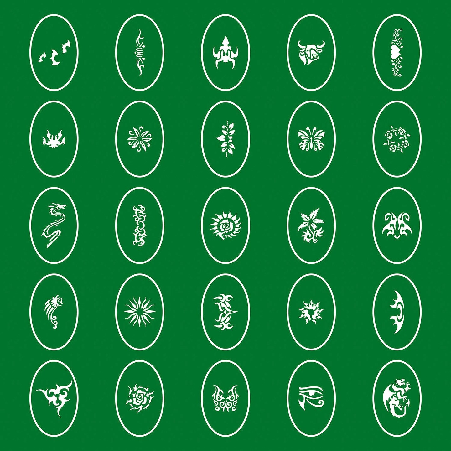 Temporary Tattoo Stencils Booklet Set 1 with 100 Different Self-Adhesive Reusable Stencil Designs