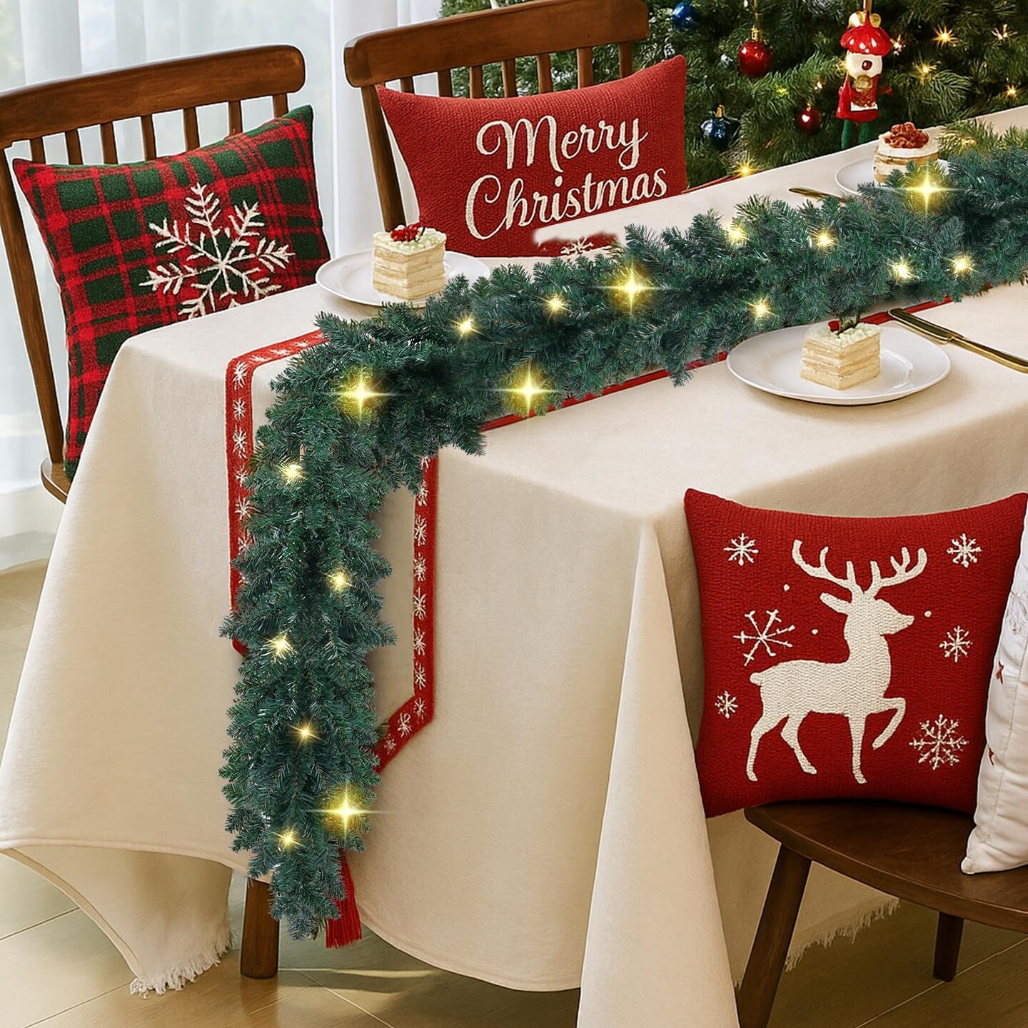 9 FT Christmas Garland with Lights (Green)