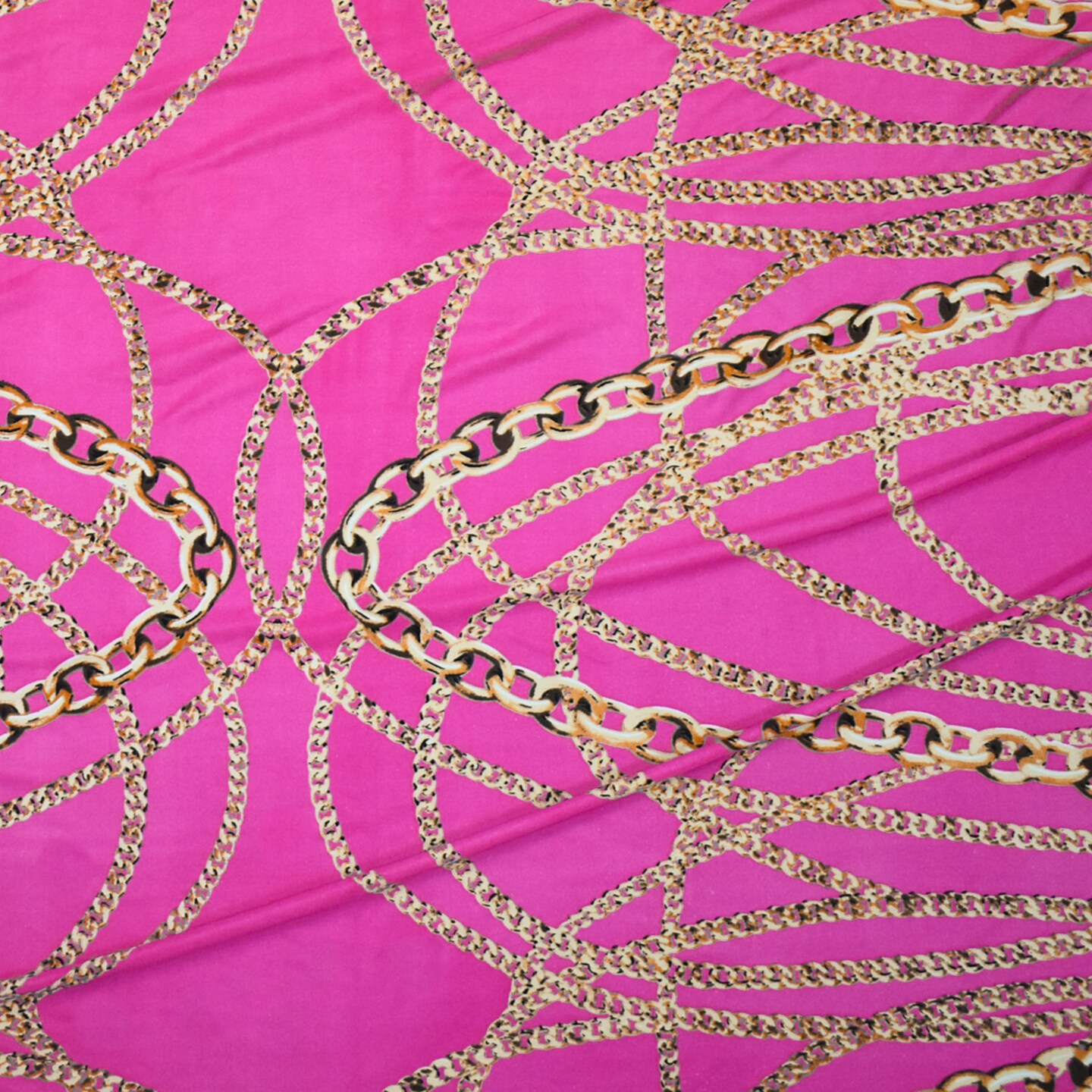 Hot Pink-Beige-Multi Chain Printed Stretch Silk Jersey Knit By the Yard