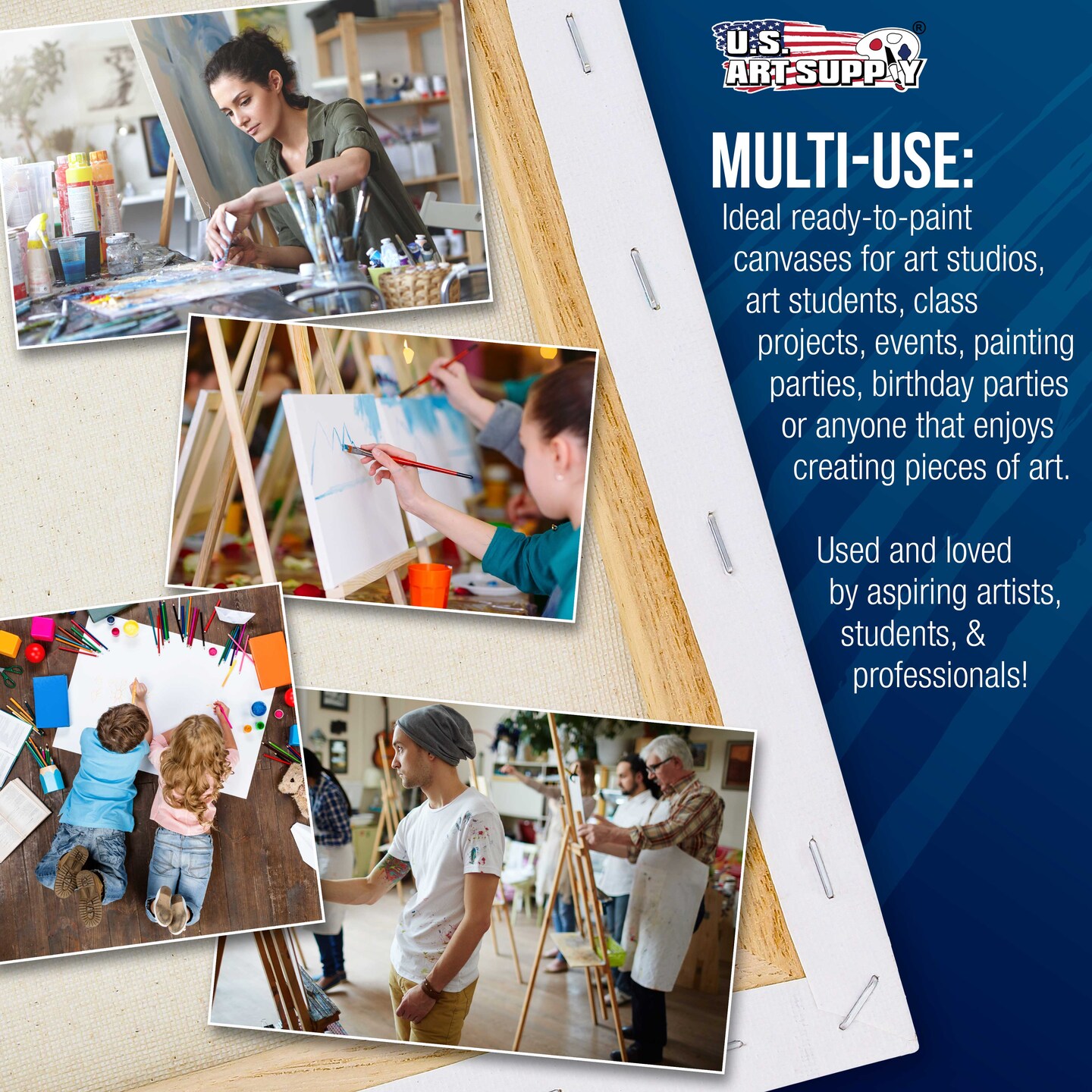 24 x 48 inch Stretched Canvas 12-Ounce Triple Primed, 3-Pack - Professional Artist Quality White Blank 3/4&#x22; Profile, 100% Cotton, Heavy-Weight Gesso