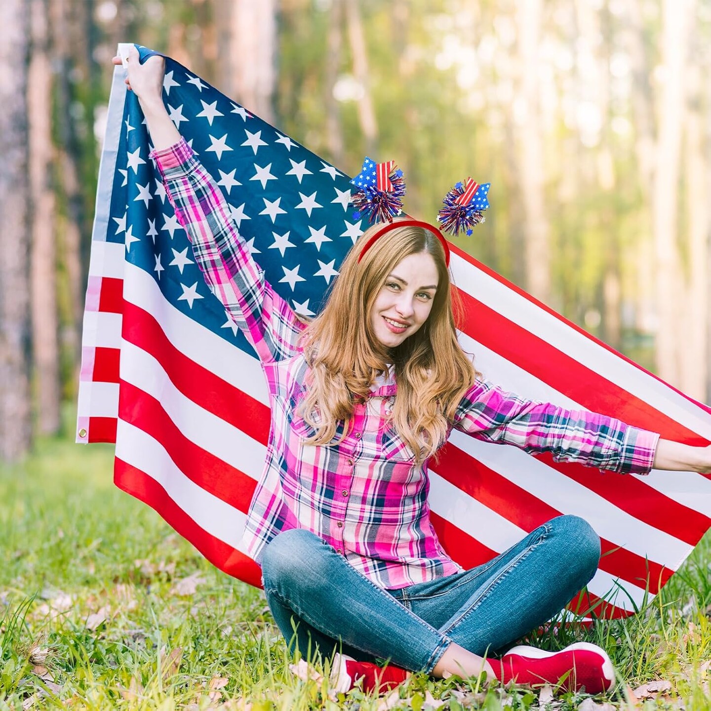 Patriotic Star Headband &#x2013; Red White Blue Head Bopper Headpiece Costume Dress-Up Accessories for 4th of July, Independence Day, Memorial Day, Veterans Day, Parades USA Themed Party Favors Photo Props