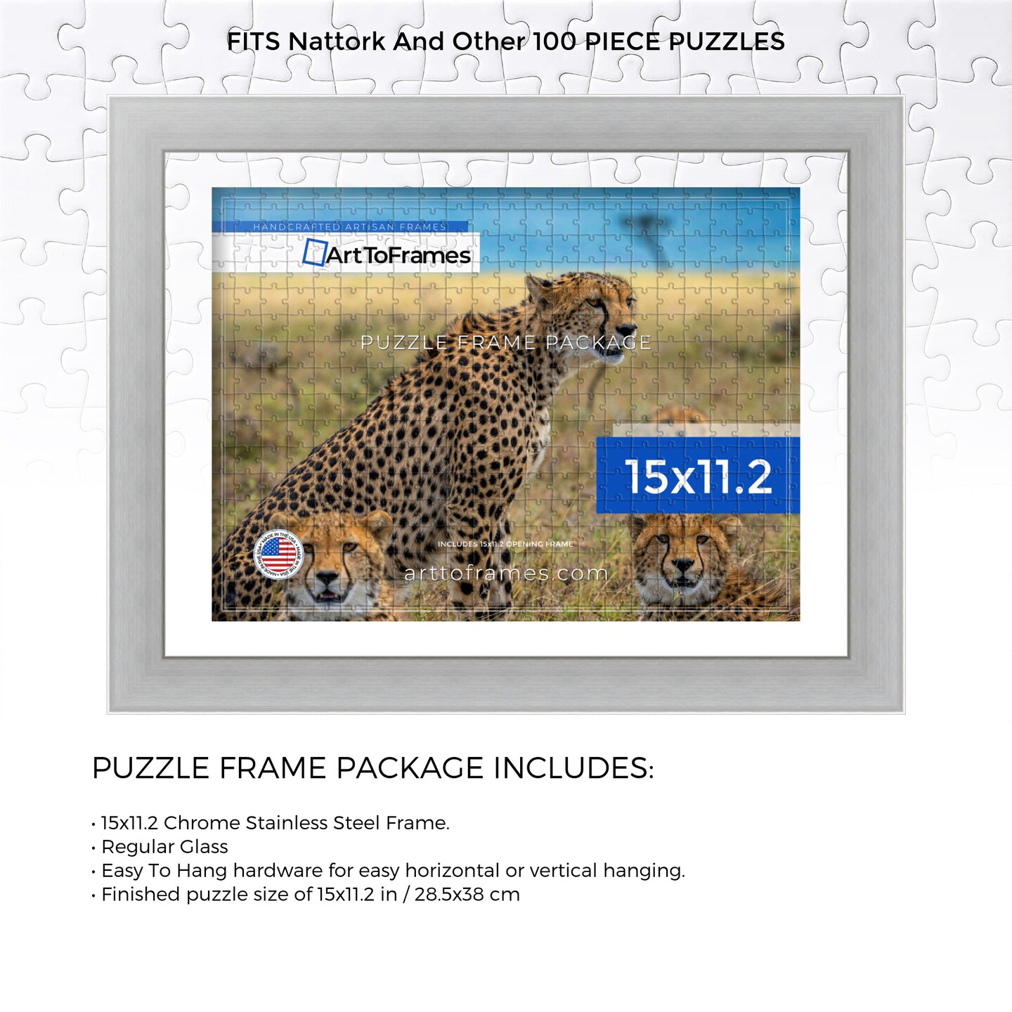 ArtToFrames 15x11.2 INCH / 28.5x38 CM Puzzle Frame for 100 piece Puzzles.This 1.25 Inch Custom MDF Frame for Puzzles Comes with Regular Glass, Available in Multiple Colors