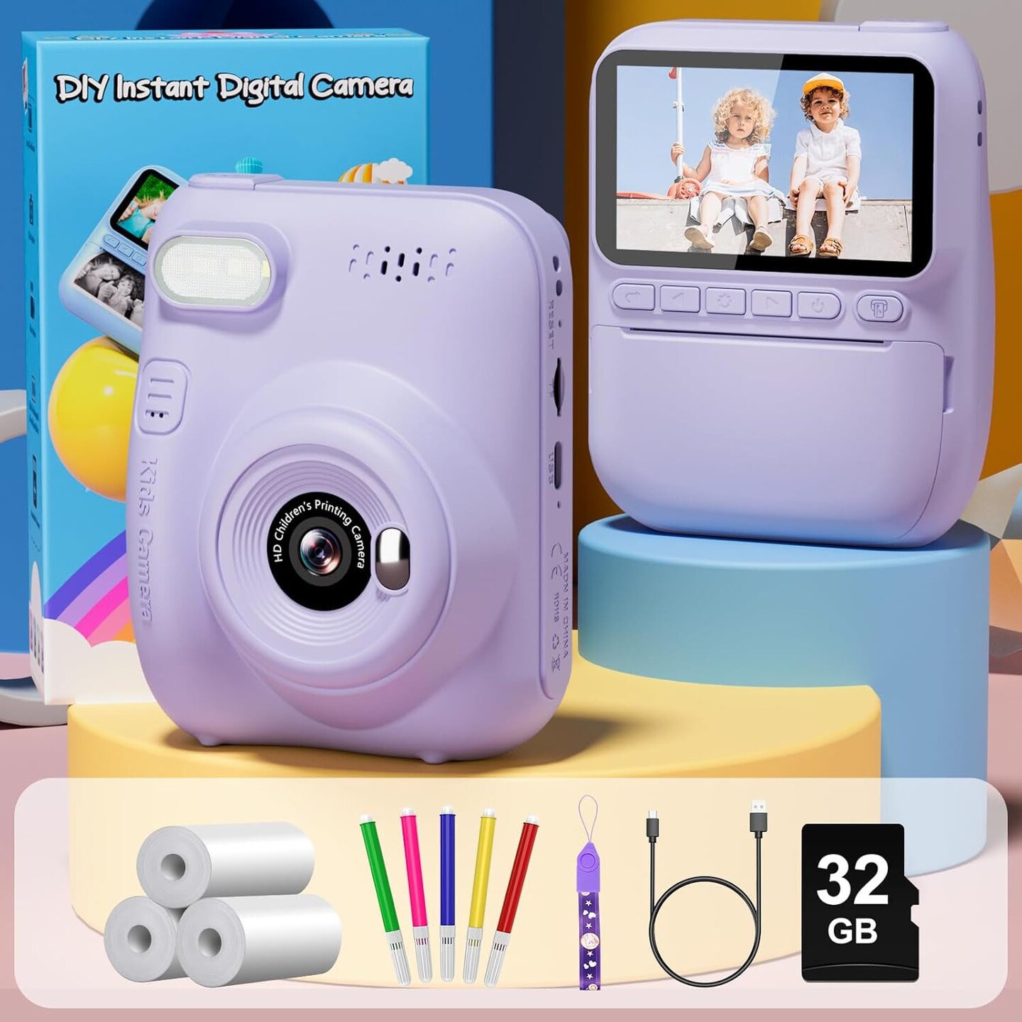 Kids Instant Print Camera 32MP with 3.0 Inch HD Screen Perfect Gift for Girls and Boys