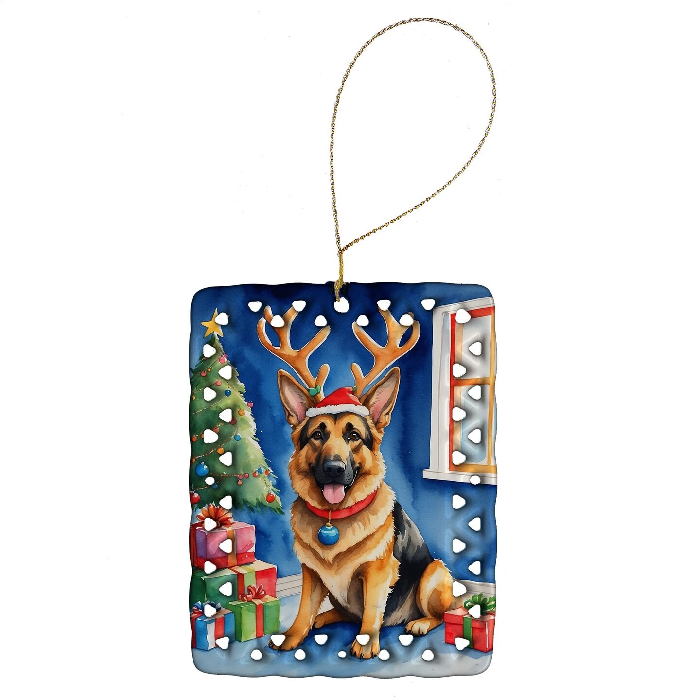 Edge Collections - 2.80" X 0.15" - Multicolor - German Shepherd Christmas Reindeer Collectible - 1 Piece