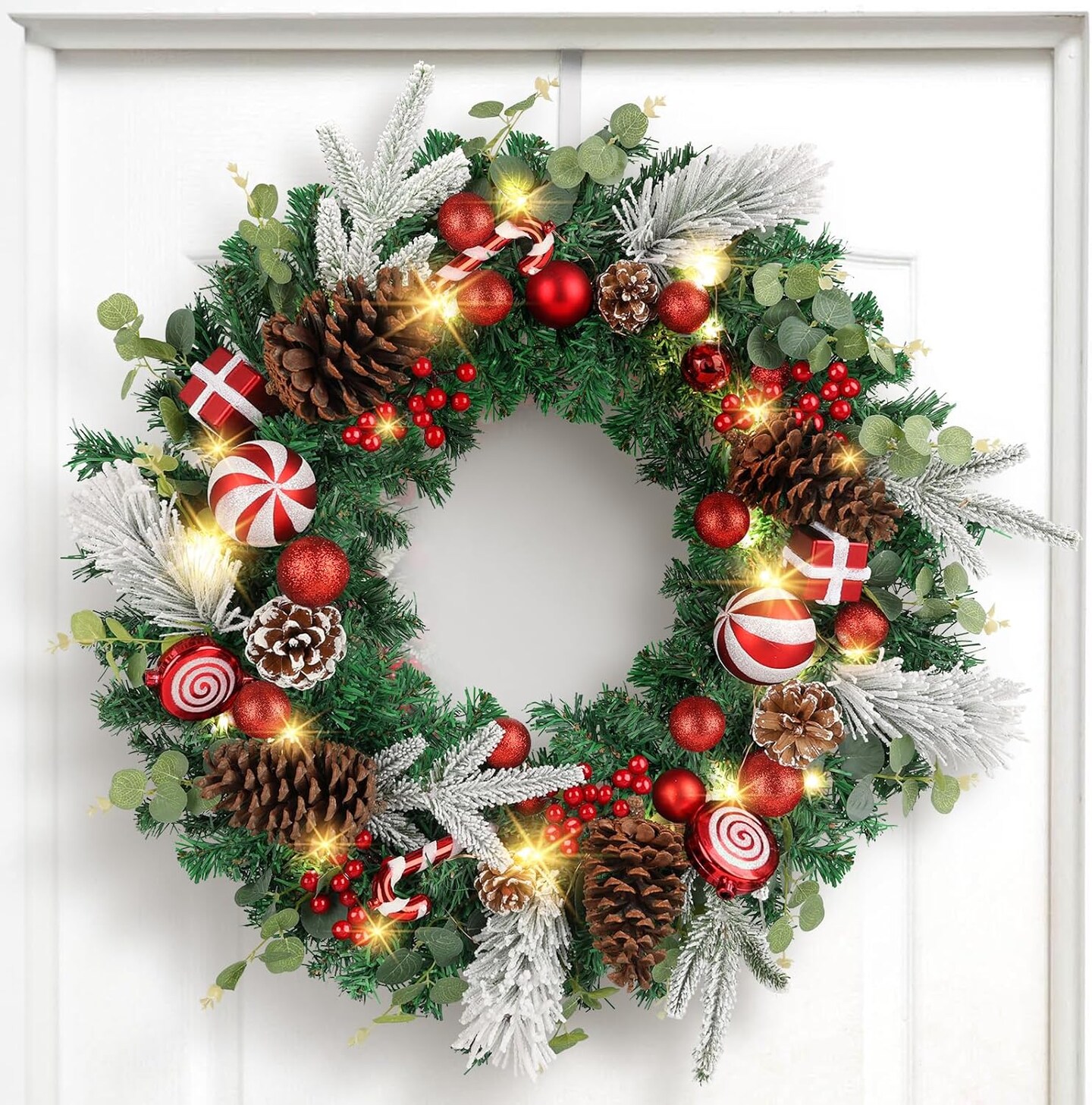 24 Inch Prelit Xmas Wreath with Lights (White) 20"D x 20"W x 4"H