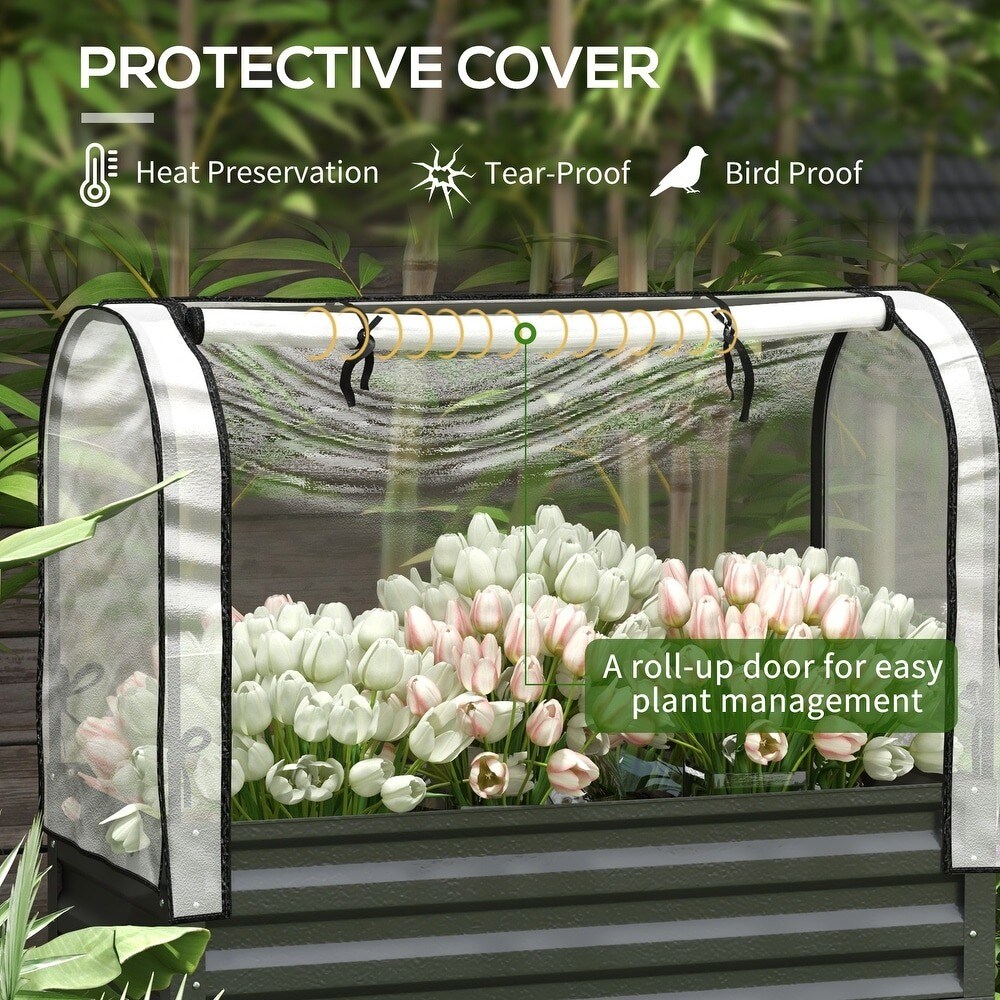 Metal Raised Garden Bed with Legs, Cover &#x26; Drainage