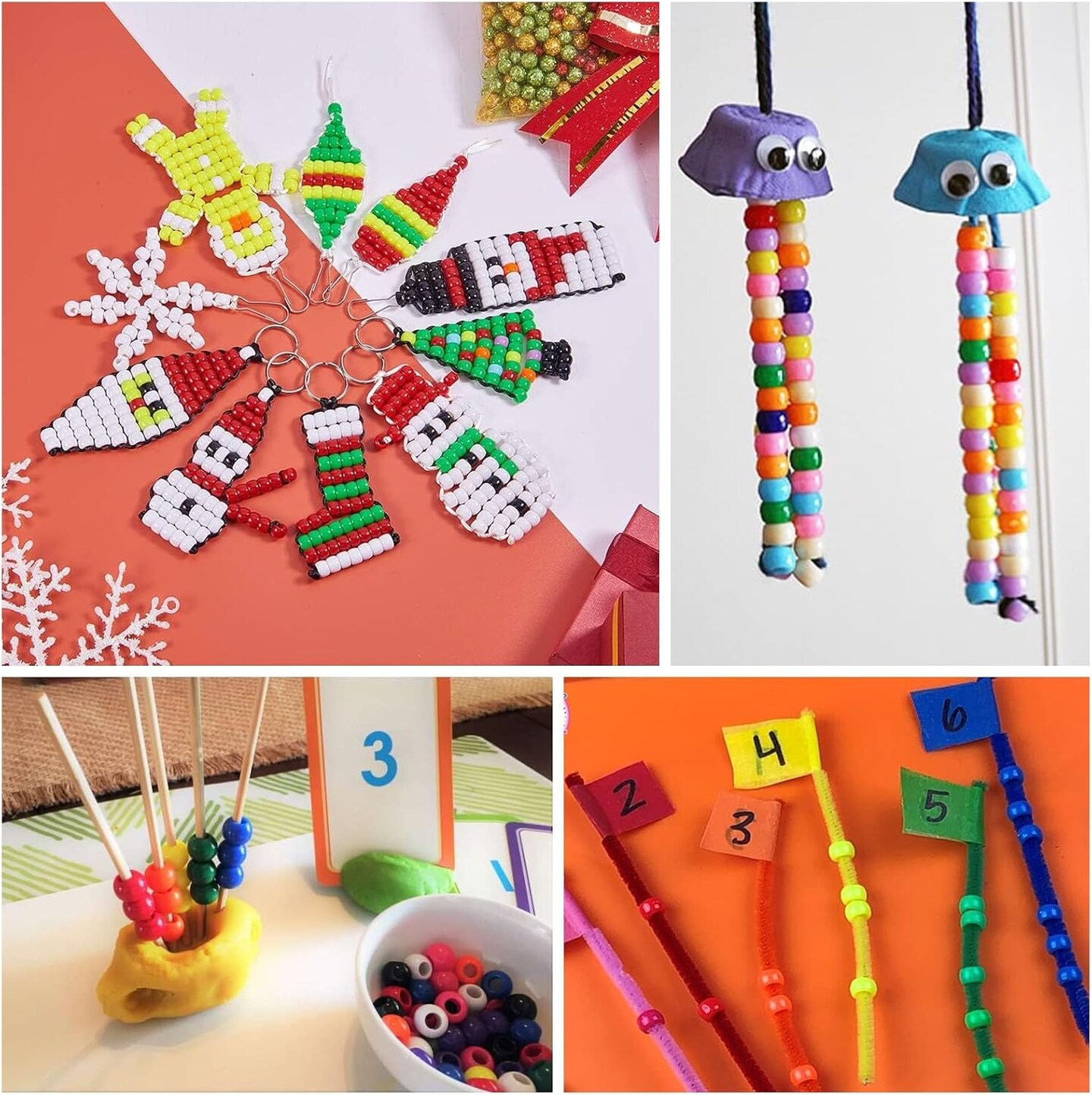 Pony Beads 3600 Pcs 6x9mm Multi-Colored Plastic Craft Beads Set, Bulk Rainbow Hair Beads 24 Assorted Colors for DIY Crafting Jewelry Making