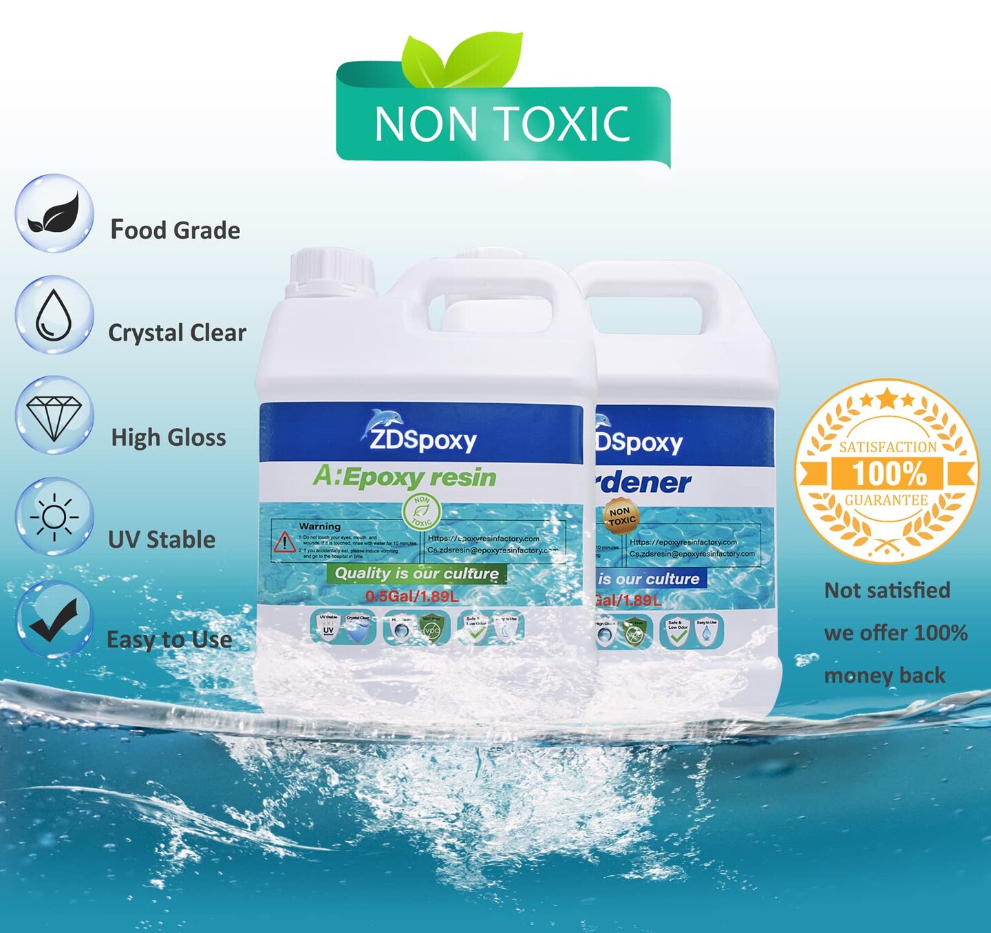 Crystal Clear Epoxy Resin &#x2013; Food Safe, High Gloss 1:1 Ratio Resin for Bar Tops, Wood, Art, Jewelry, Casting, Coating, and Mold Making