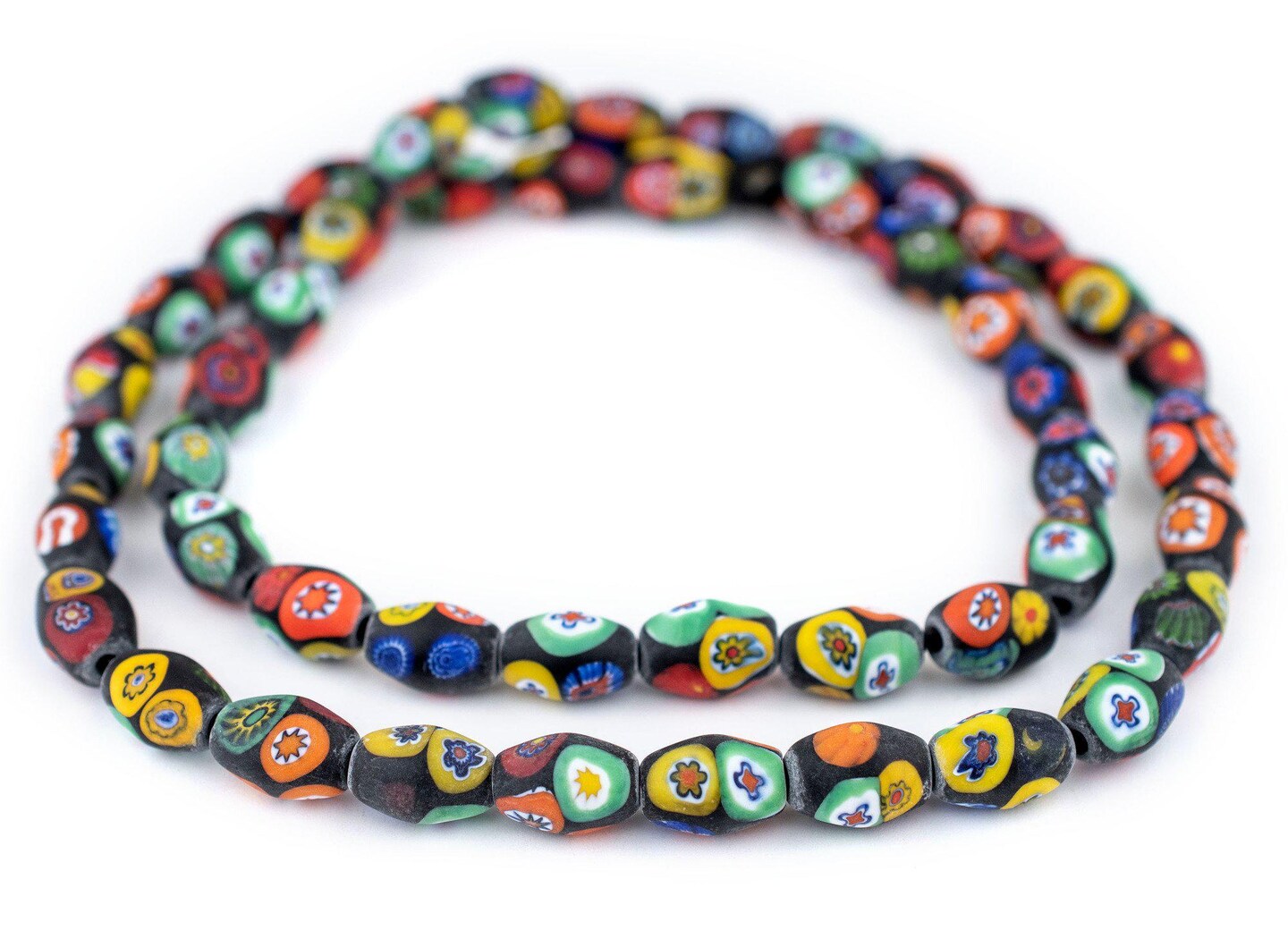 The Bead Chest Premium Matte Oval Millefiori Beads 14x9mm Multicolor Glass Large Hole 24 Inch Strand