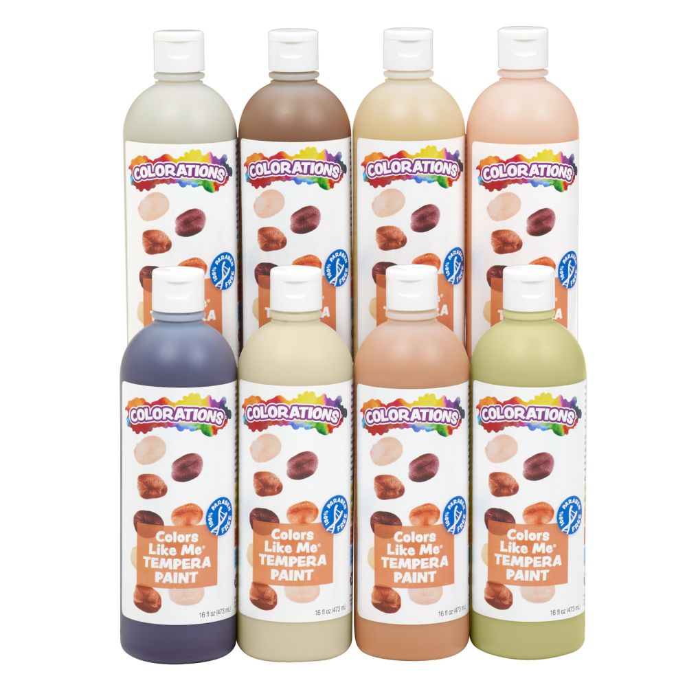 Colorations Washable Multicultural Paint, Color Like Me, 16oz bottle, 8 skin colors, Kids paint, Art Supplies, diverse, rich colors, skin tones, multi-ethnicity, multi cultural