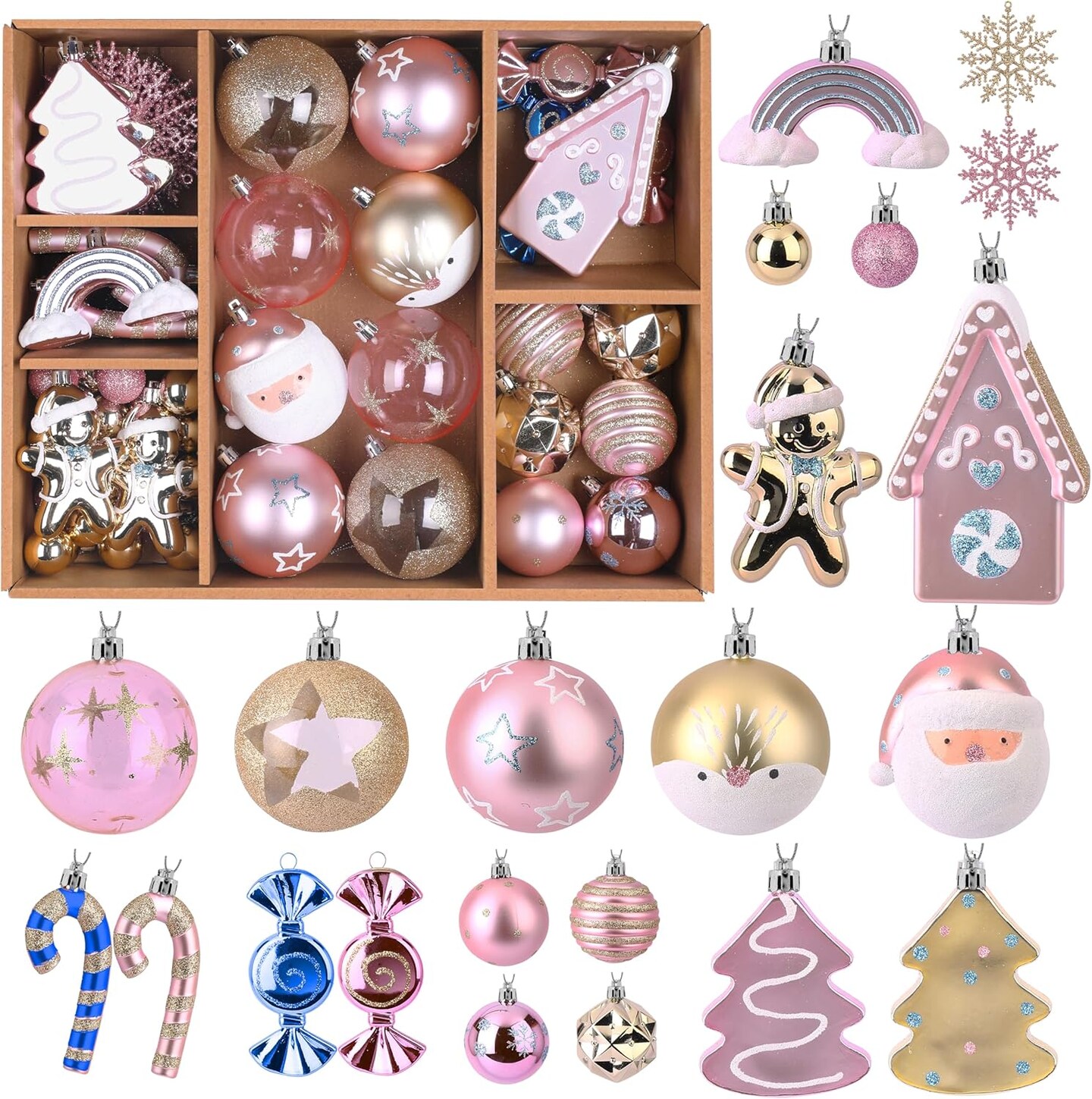 65pcs Christmas Balls Ornaments Set (Macaron Pink)