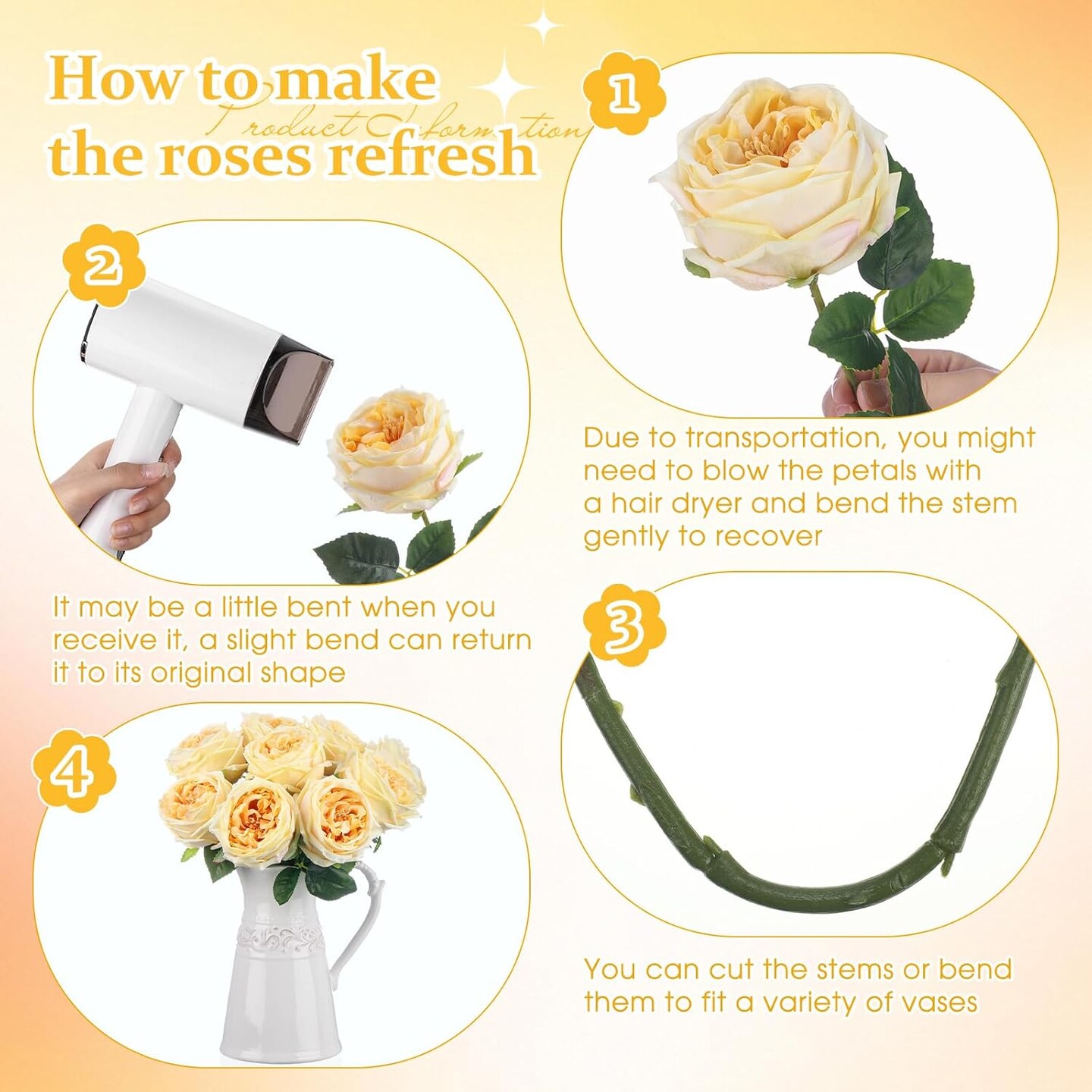 10pcs Real Touch Peonies Artificial Flowers, Faux Austin Rose with Long Stem Look Real Fake Flower for Arrangement Wedding Party Home Kitchen Decor(Champagne)