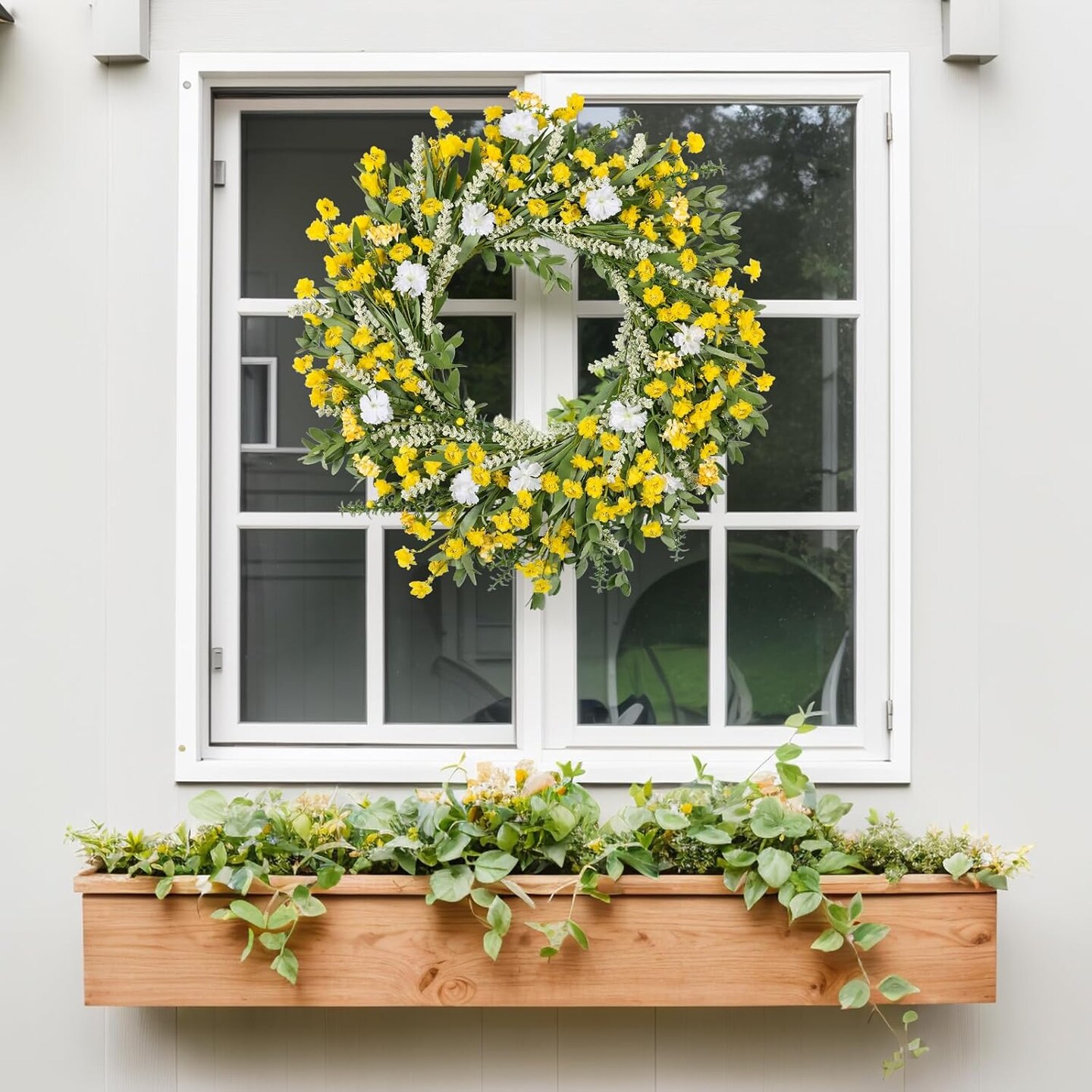 Summer Wreaths for Front Door 24 inch Summer Wreath with Vibrant Daisy and Bow,Green Summer Wreath for Outdoor All Season and Summer Wreaths for Front Door