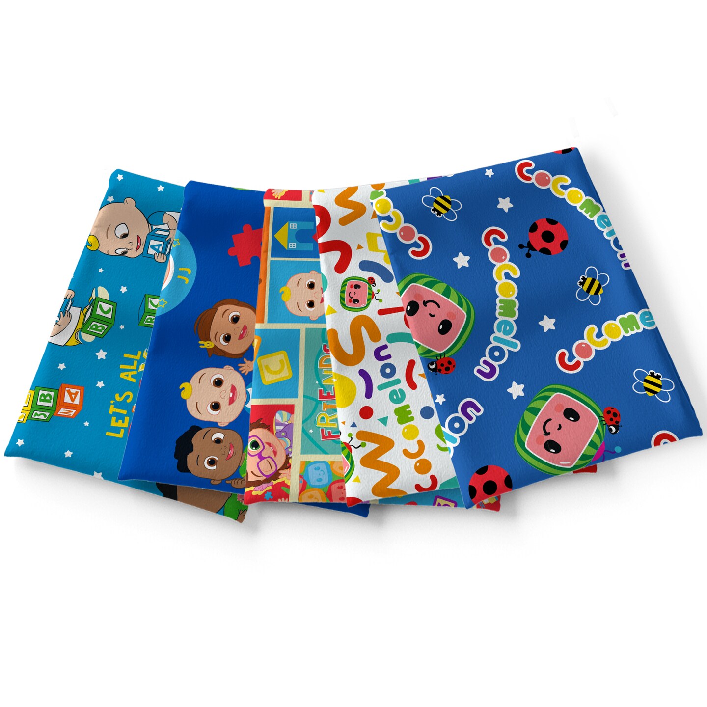 DAVID TEXTILES COCOMELON BLUES 5-CUT 1.25 YD COTTON FAT QUARTER BUNDLE