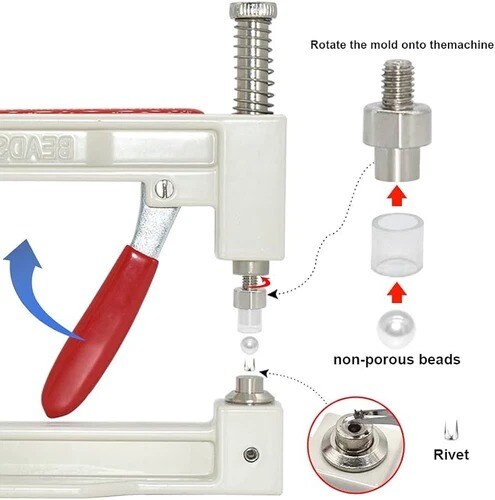Pearl &#x26; Rivet Hand Press Setting Machine with 5 Round Die Sizes