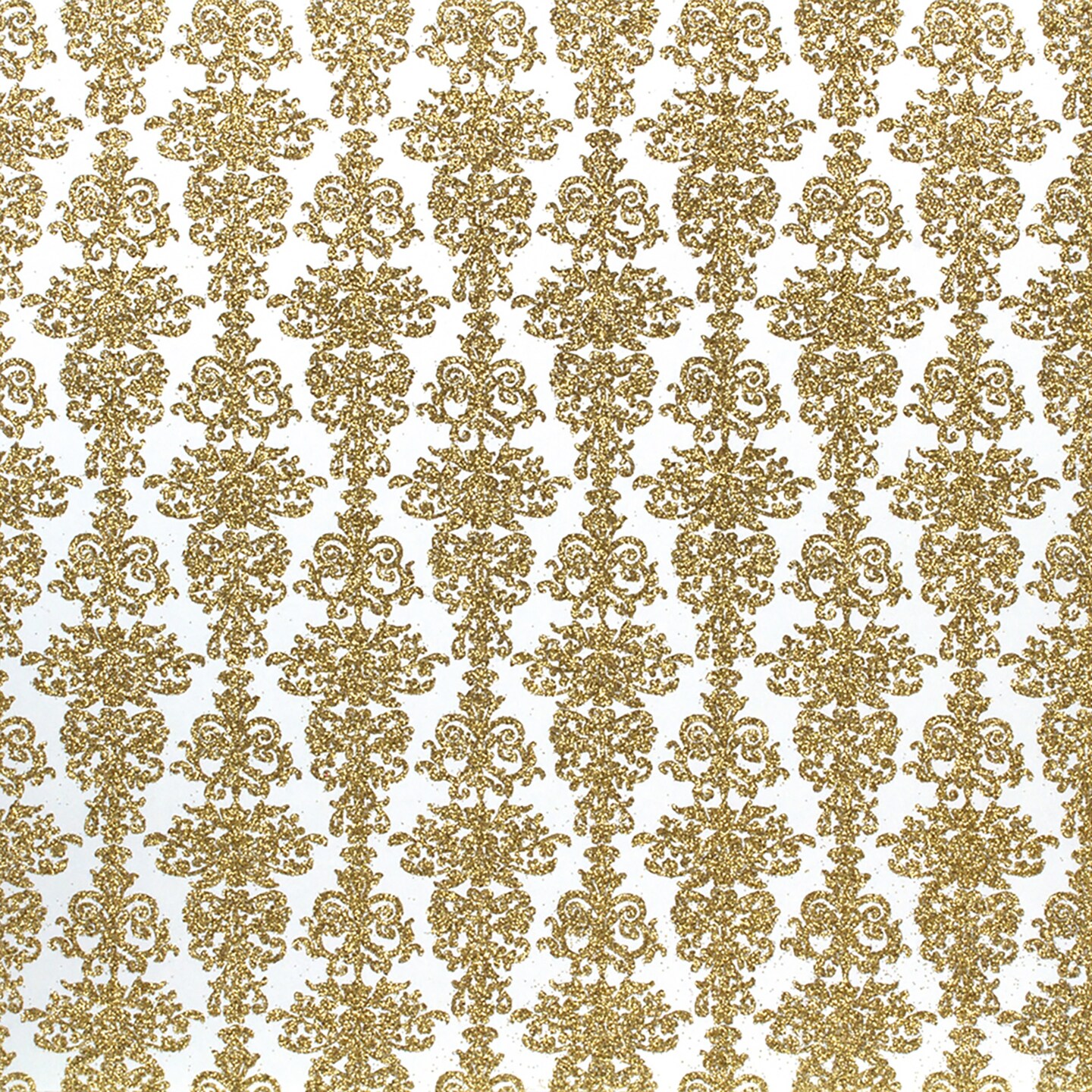 American Crafts Patterned Glitter Cardstock 12"X12"-Damask 2/Gold