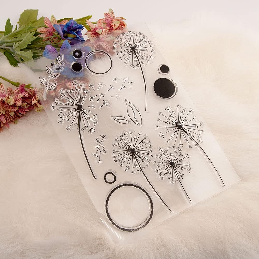 Dandelion Clear Stamps Silicone Stamp Cards with Sentiments,Leaf Transparent Seal Stamps