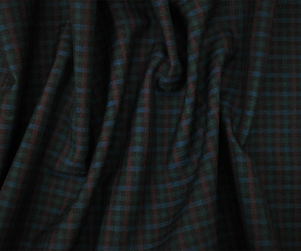 Maroon Brown-Black-Multi Poly-Wool Plaid Shirting Woven Fabric By the Yard