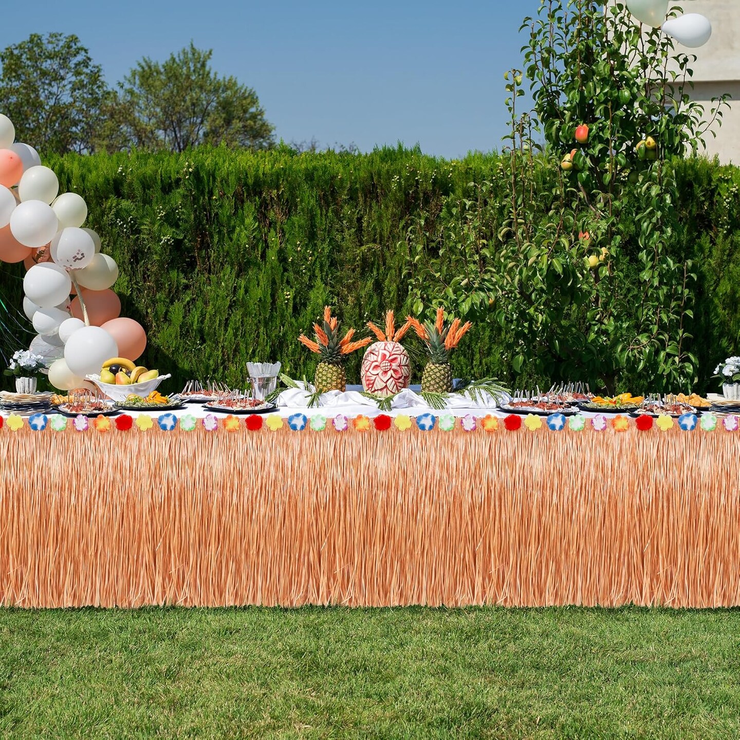 Luau Party Decorations, 1PCS Yellow Hawaiian Table Skirt Party Decorations, Flower 108 X 29.5&#x22; Grass Table Skirts Luau Party Favors, Luau Table Skirt for Summer Tropical Hula Parties Decor Accessories