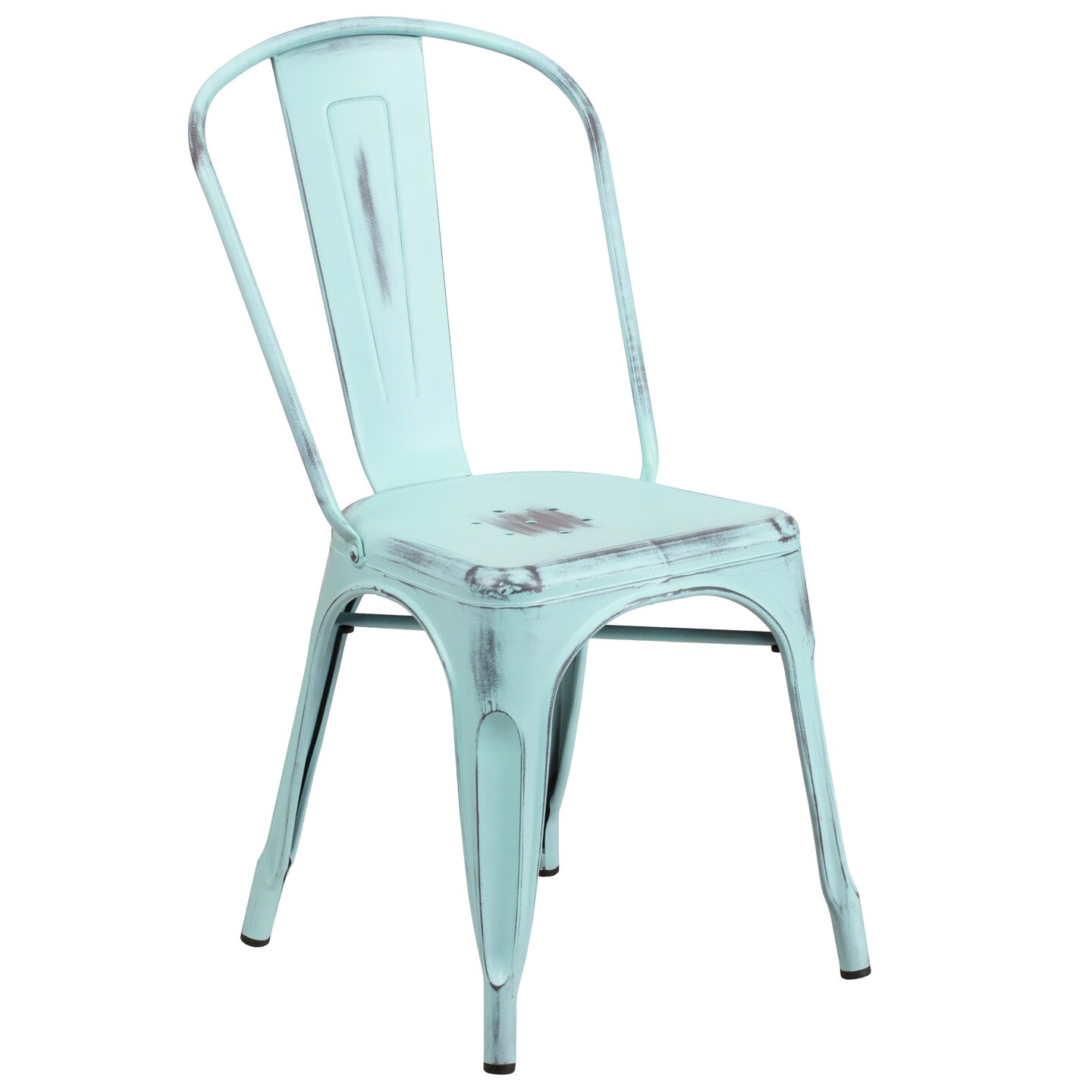 Merrick Lane Banks Indoor/Outdoor Stacking Metal Dining Chair with Single Slat Back and Distressed Powder Coated Finish