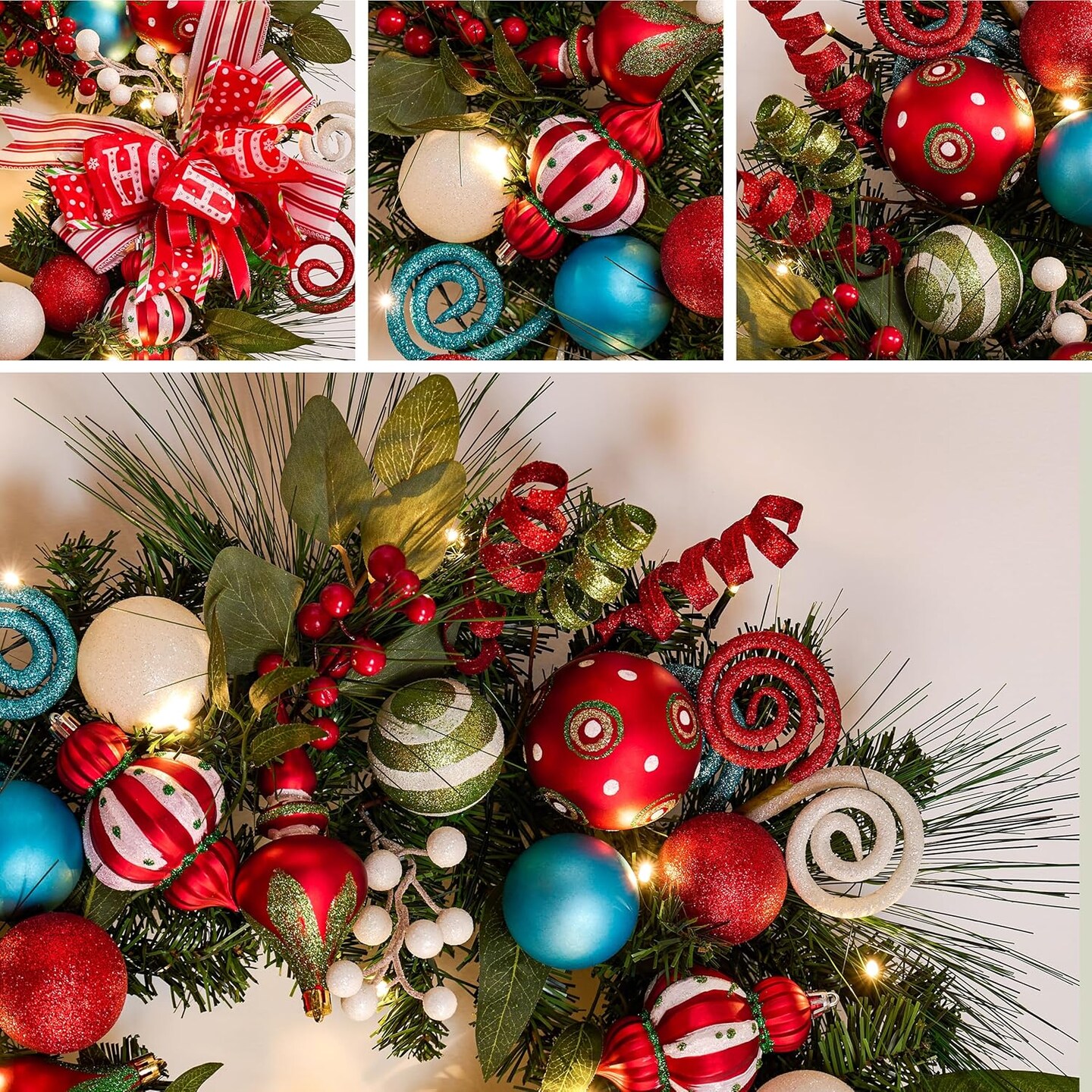 Large Lighted Outdoor Christmas Wreath (&#x9;Mulit-colored) 4&#x22;D x 24&#x22;W x 24&#x22;H