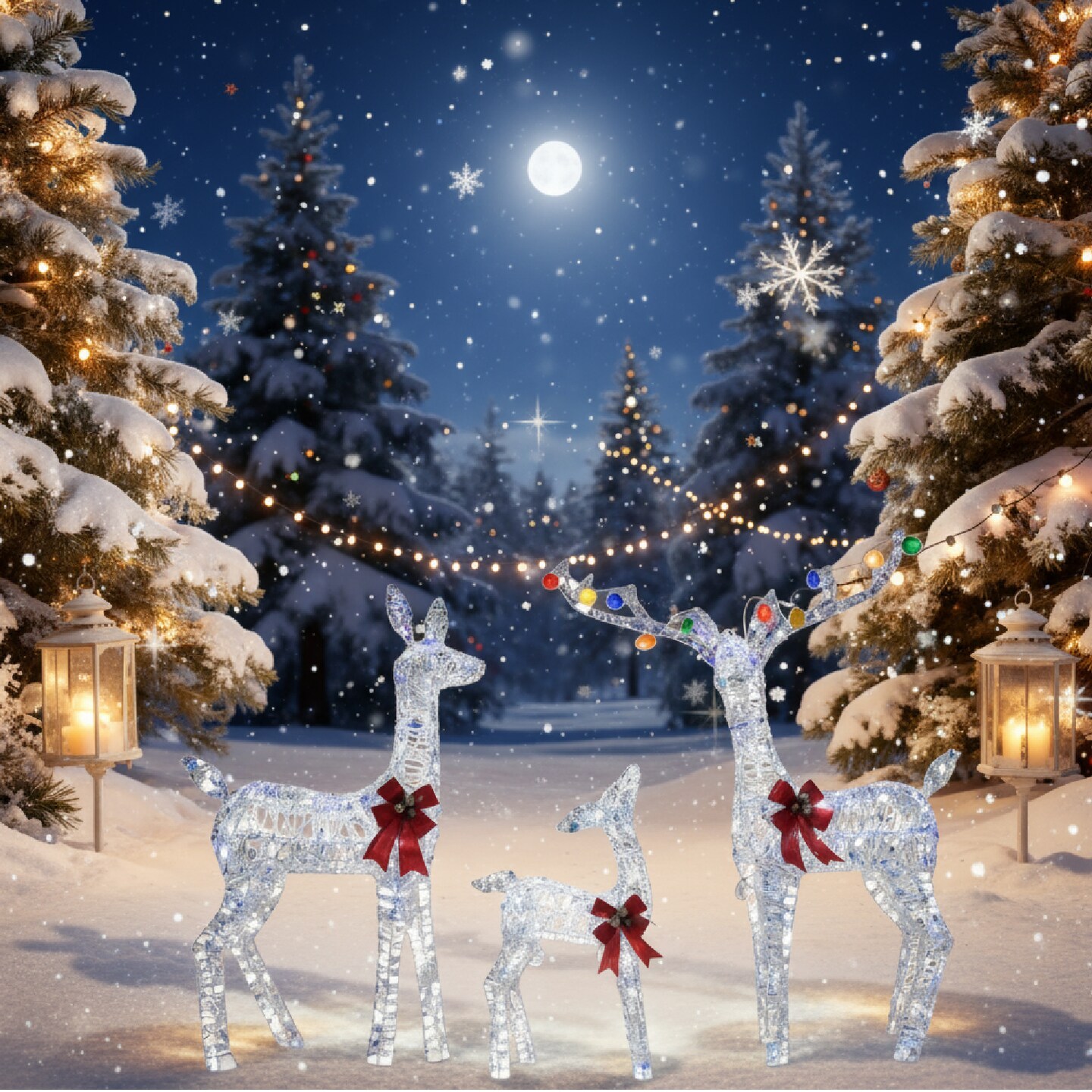 Premium LED Reindeer Family Outdoor Deer Holiday Yard Motif Lights 68.5 × 41 × 28.5 cm