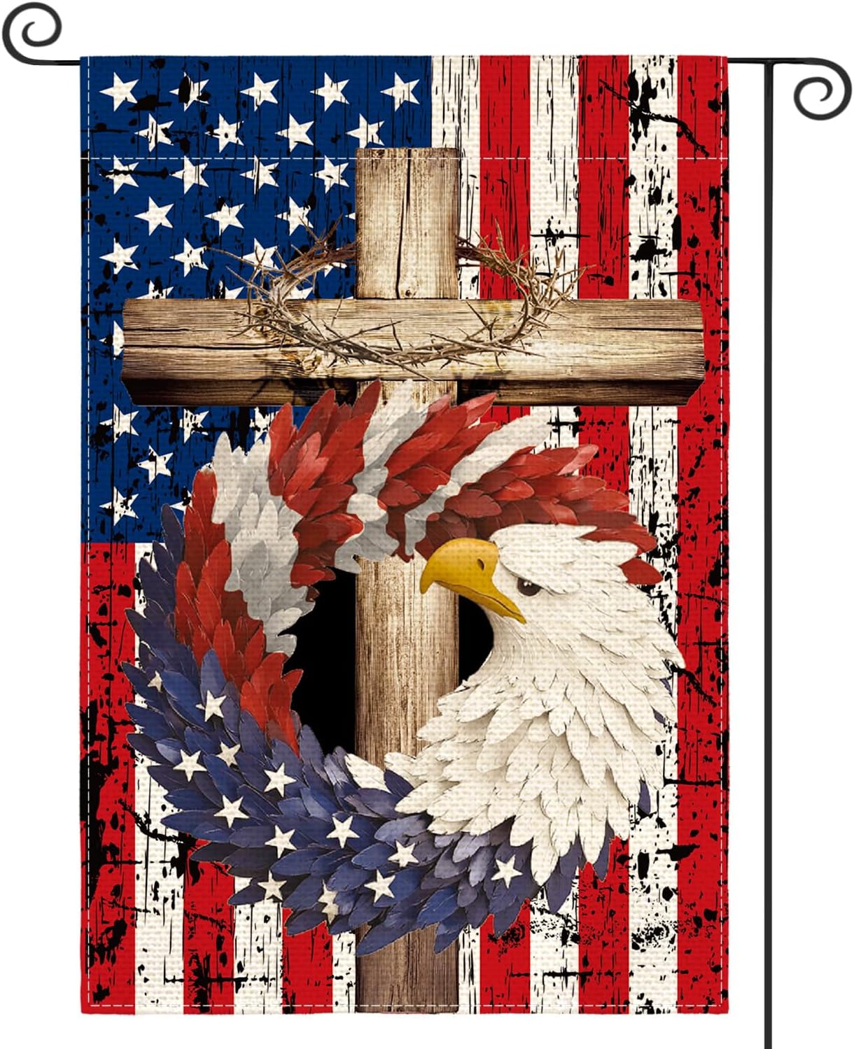 Patriotic Stars and Stripes Eagle Wreath Garden Flag 12x18 Inch Double Sided Outside, USA 4th of July Memorial Day Independence Day Watercolor Yard Outdoor Decoration