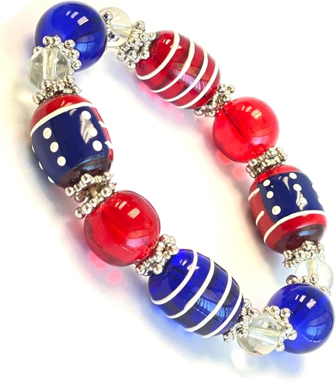 USA Red, White & Blue Beaded Bracelet for Women – Americana 4th of July Jewelry, Gift for Her, 1 Pc